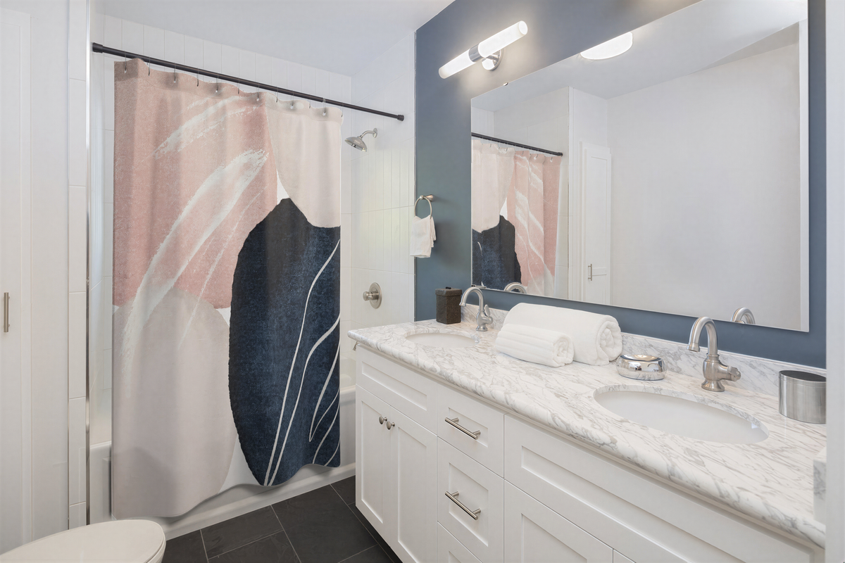 Abstract Shower Curtain Navy Blush Pink