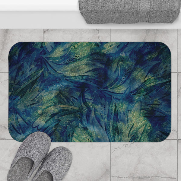 Boho Bath, Kitchen Floor Mat | Peacock Navy Blue, Green