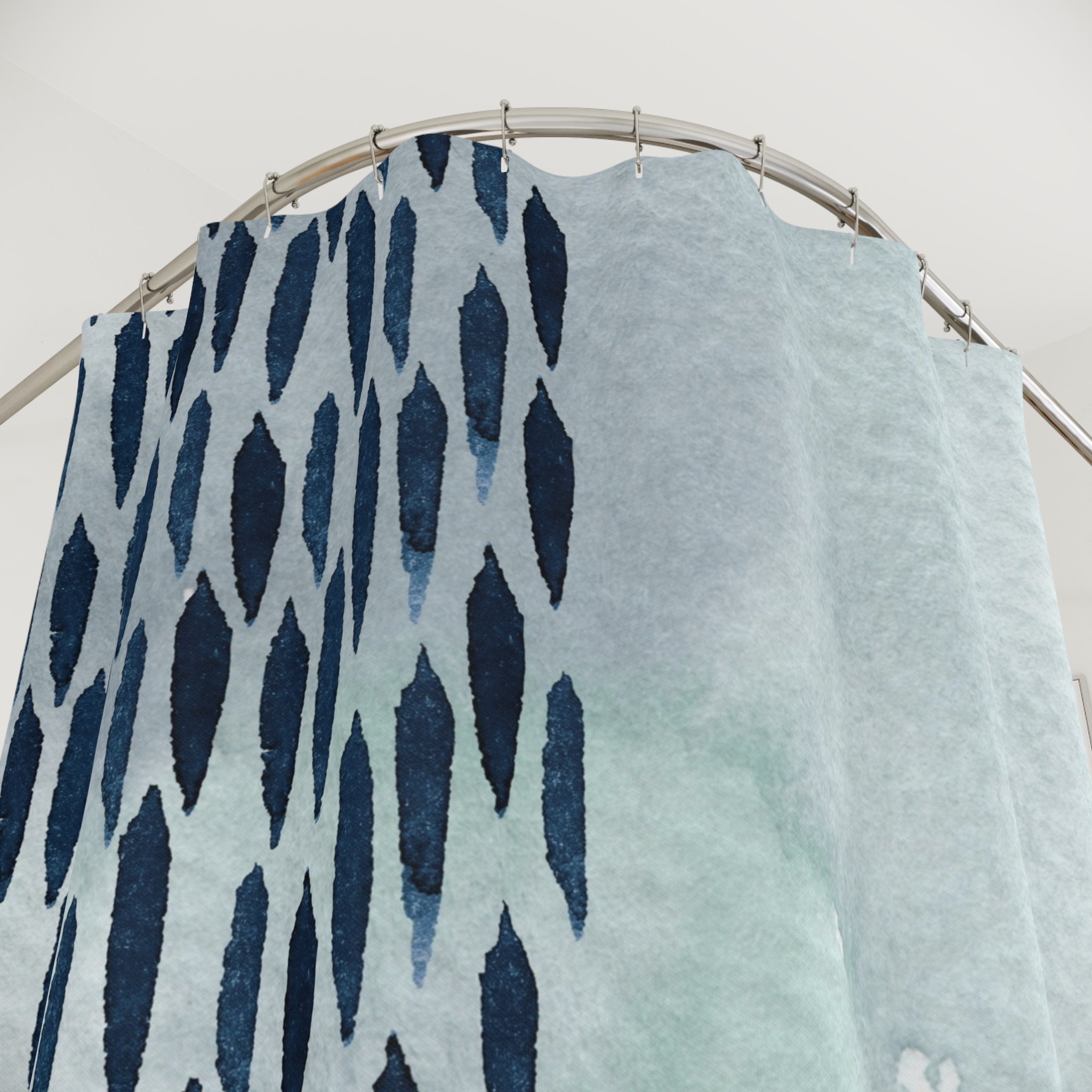 Boho Shower Curtain | Abstract Blue Fabric Curtain