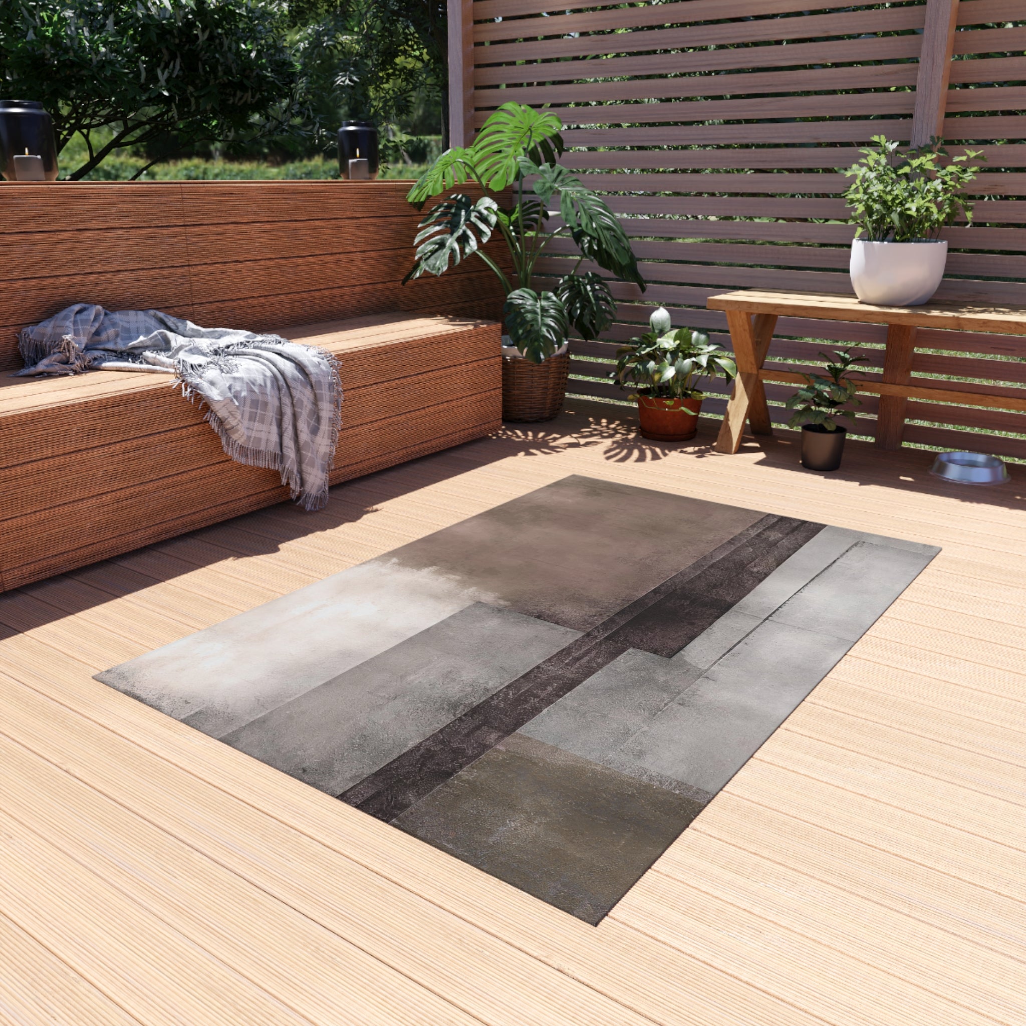 Abstract Outdoor Rug | Grey Taupe Beige Blush Watercolor