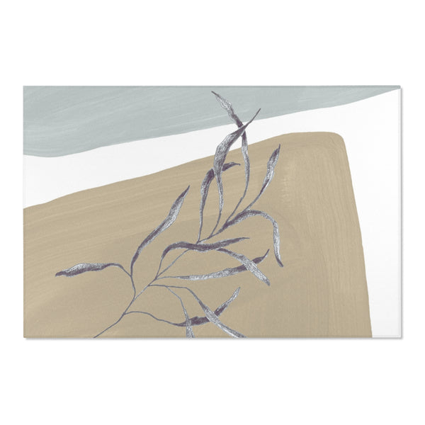 Abstract Boho Area Rug | Modern Organic, Beige Blue Grey leaf