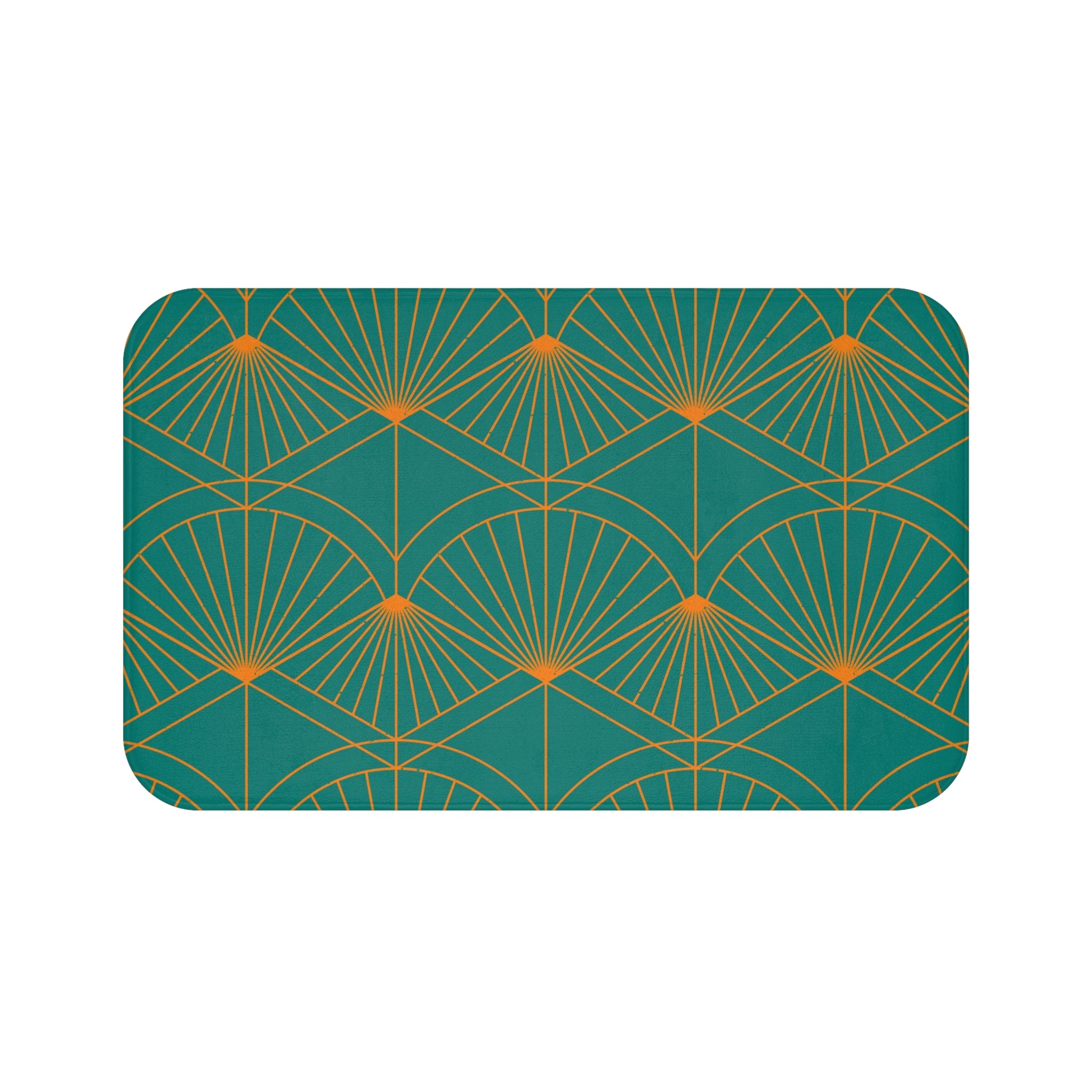 Art Deco Kitchen, Bath Mat | Teal Green, Orange Fan