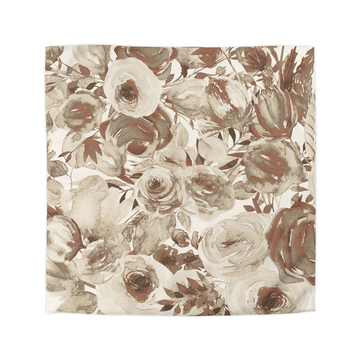 a collage of various floral patterns, including roses and leaves, in shades of brown and beige.