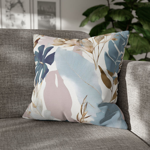 Boho Floral Throw Pillow Cover | Jungle Blue Blush Pink White