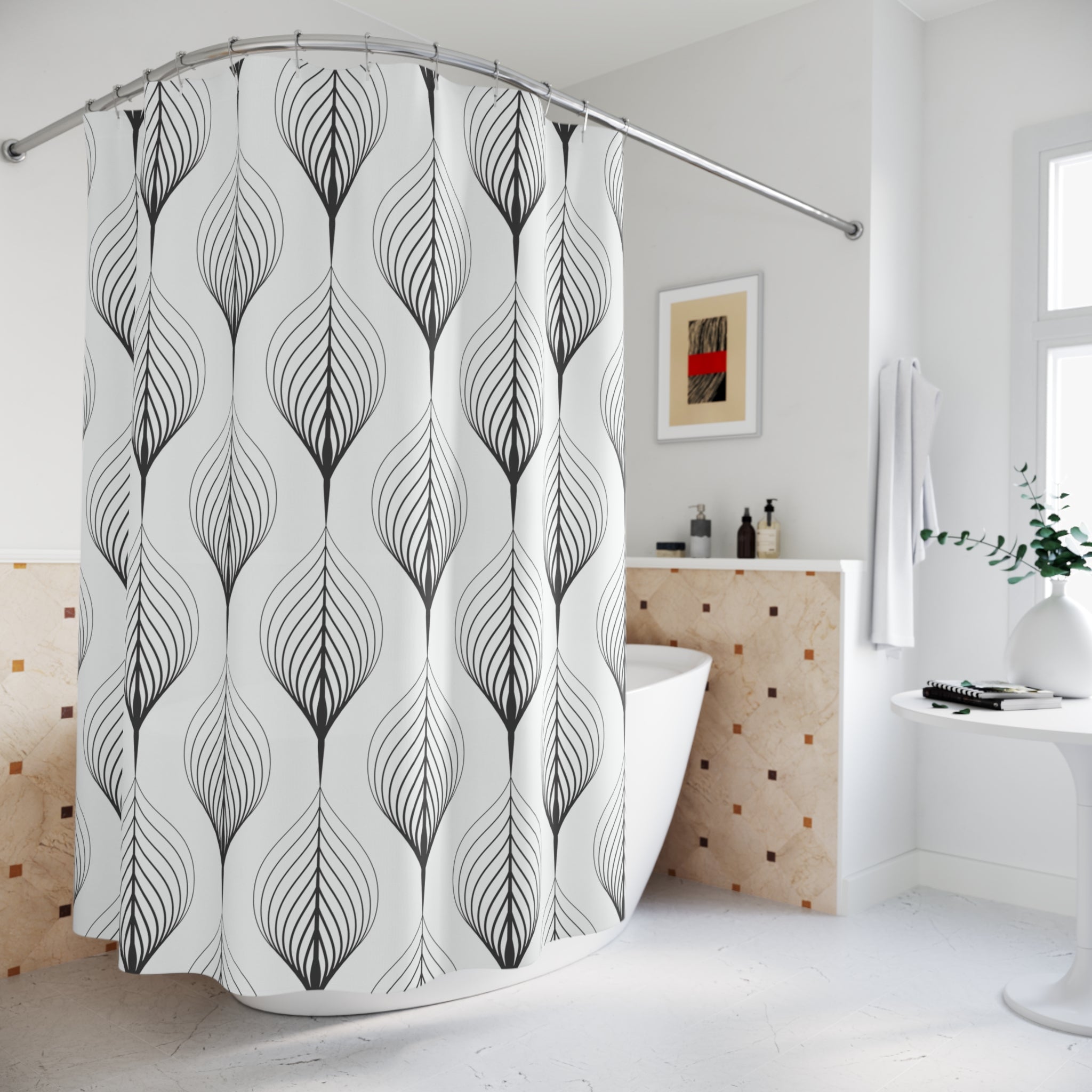 Art Deco Shower Curtain | Black White Bathroom Decor