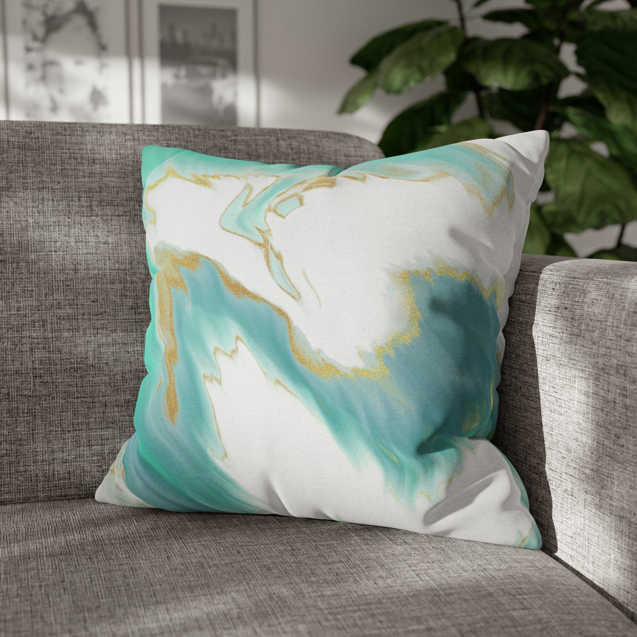 Abstract Pillow Cover | Sage Green Blue, White Beige