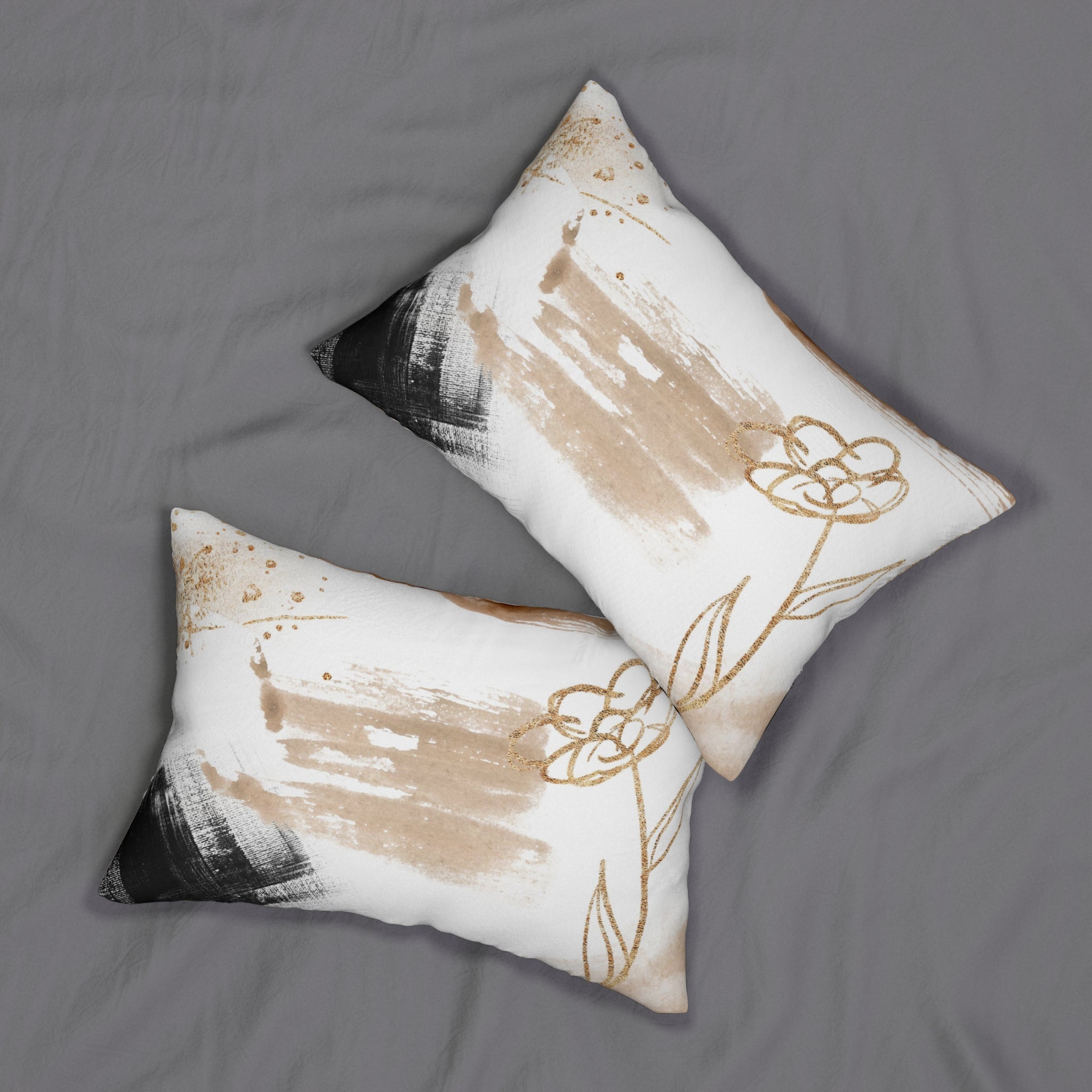 Abstract Lumbar Pillow | Watercolor Beige Black White