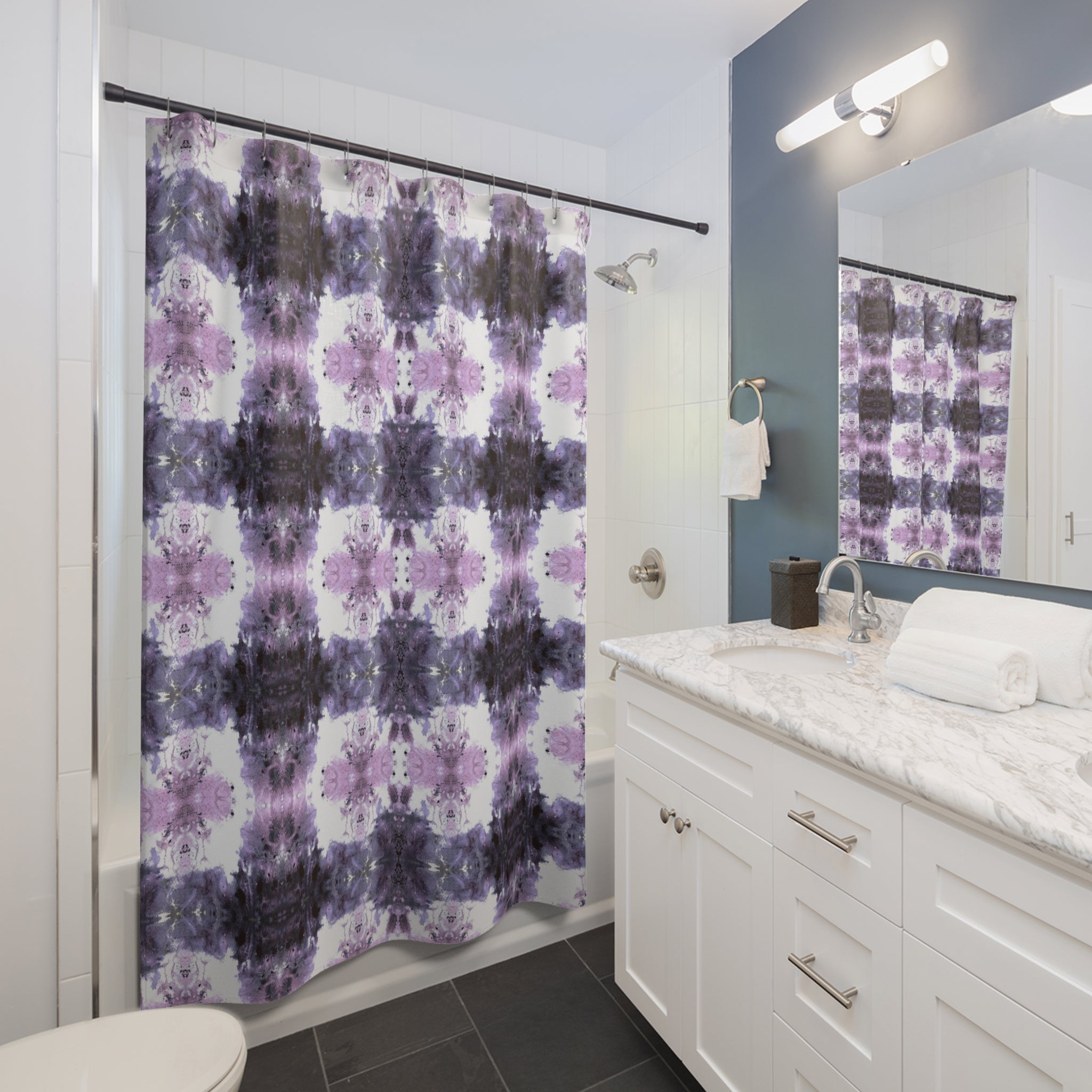 Boho Shower Curtain | Purple Lavender Moroccan Abstract Fabric Curtain