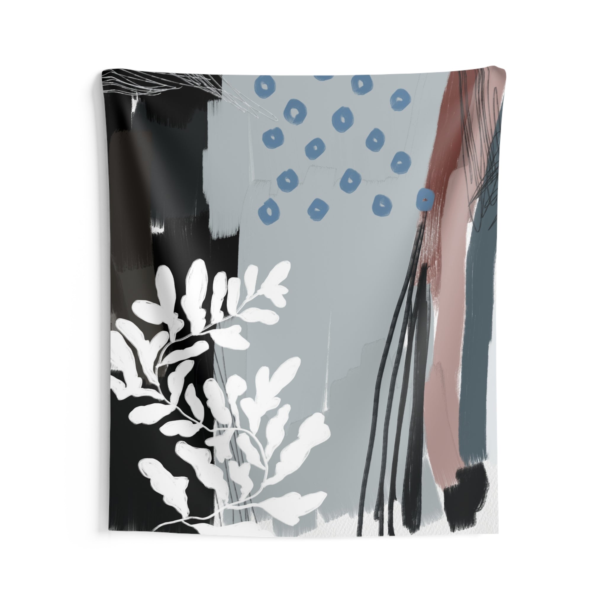 Abstract Wall Hanging Fabric Tapestry; Black White blue Watercolor
