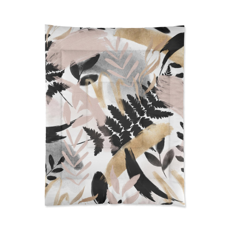 Floral Comforter | White Pink, Black Beige
