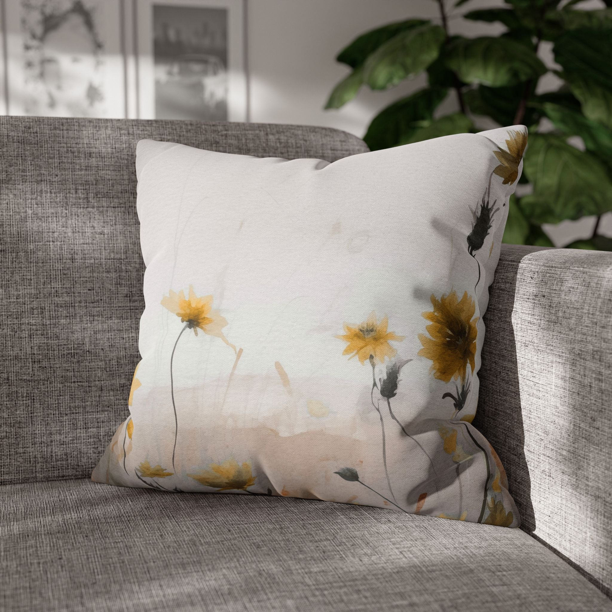 Floral Pillow Cover | Meadow Yellow Wildflowers Beige