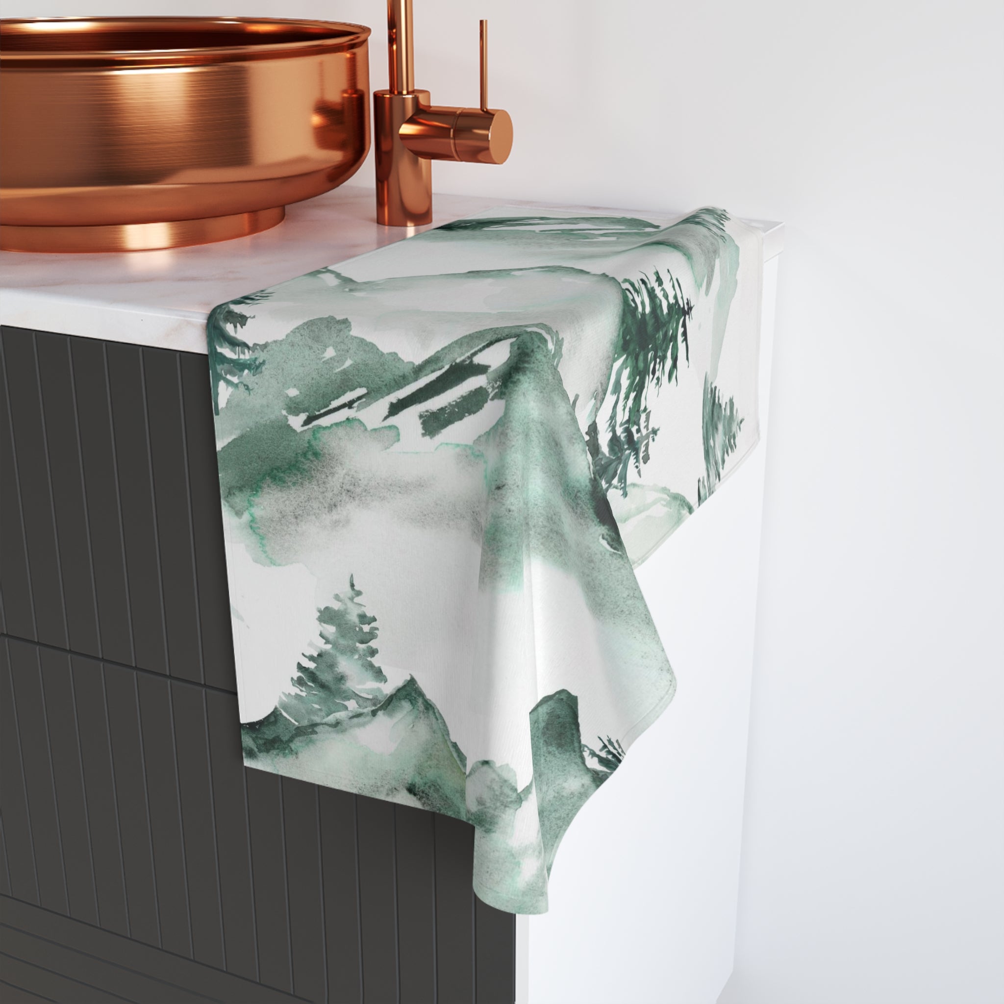 Floral Boho Kitchen, Bath Hand Towel | White Sage Green Leaves