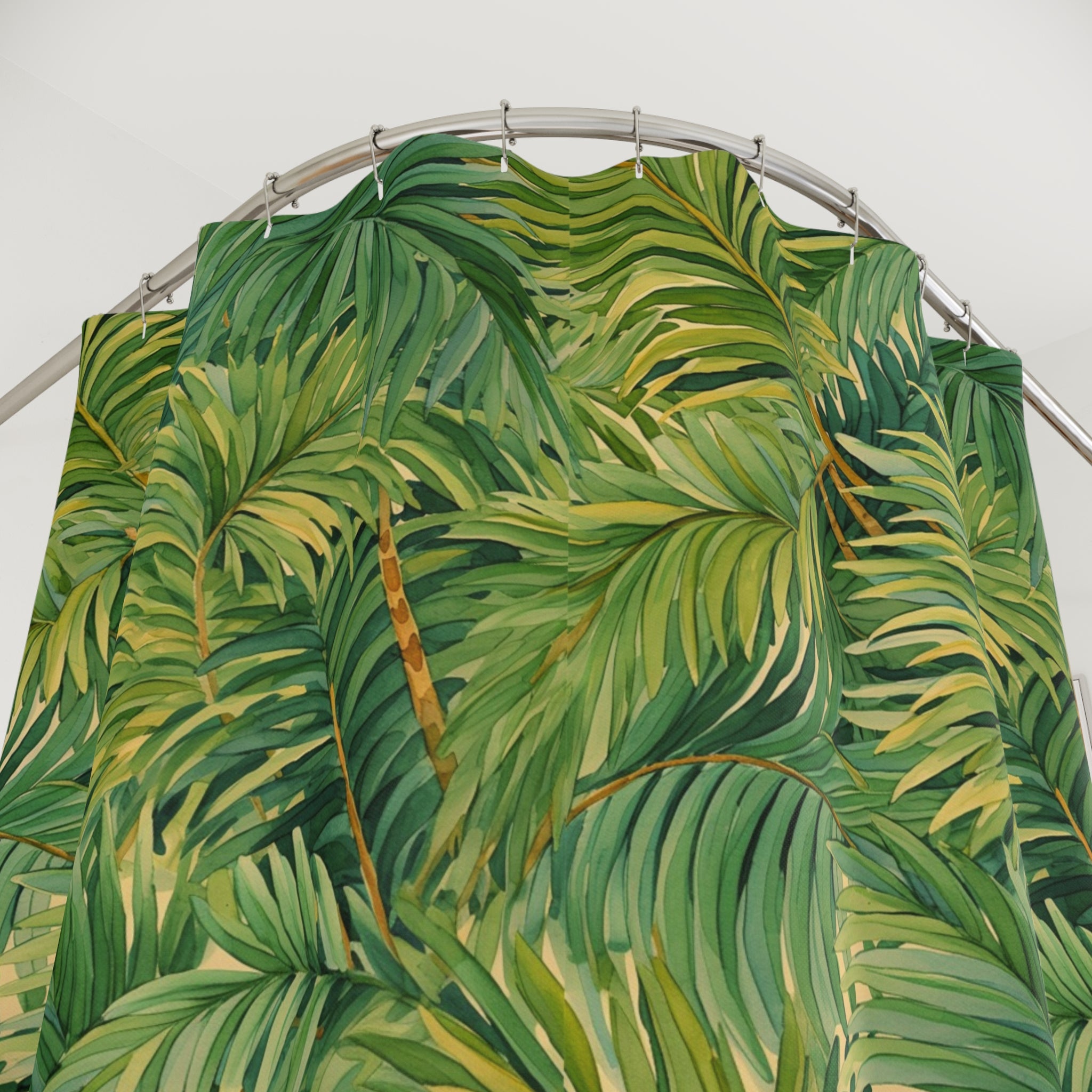 Jungle Floral Shower Curtain | Sage Green, Palm Leaves
