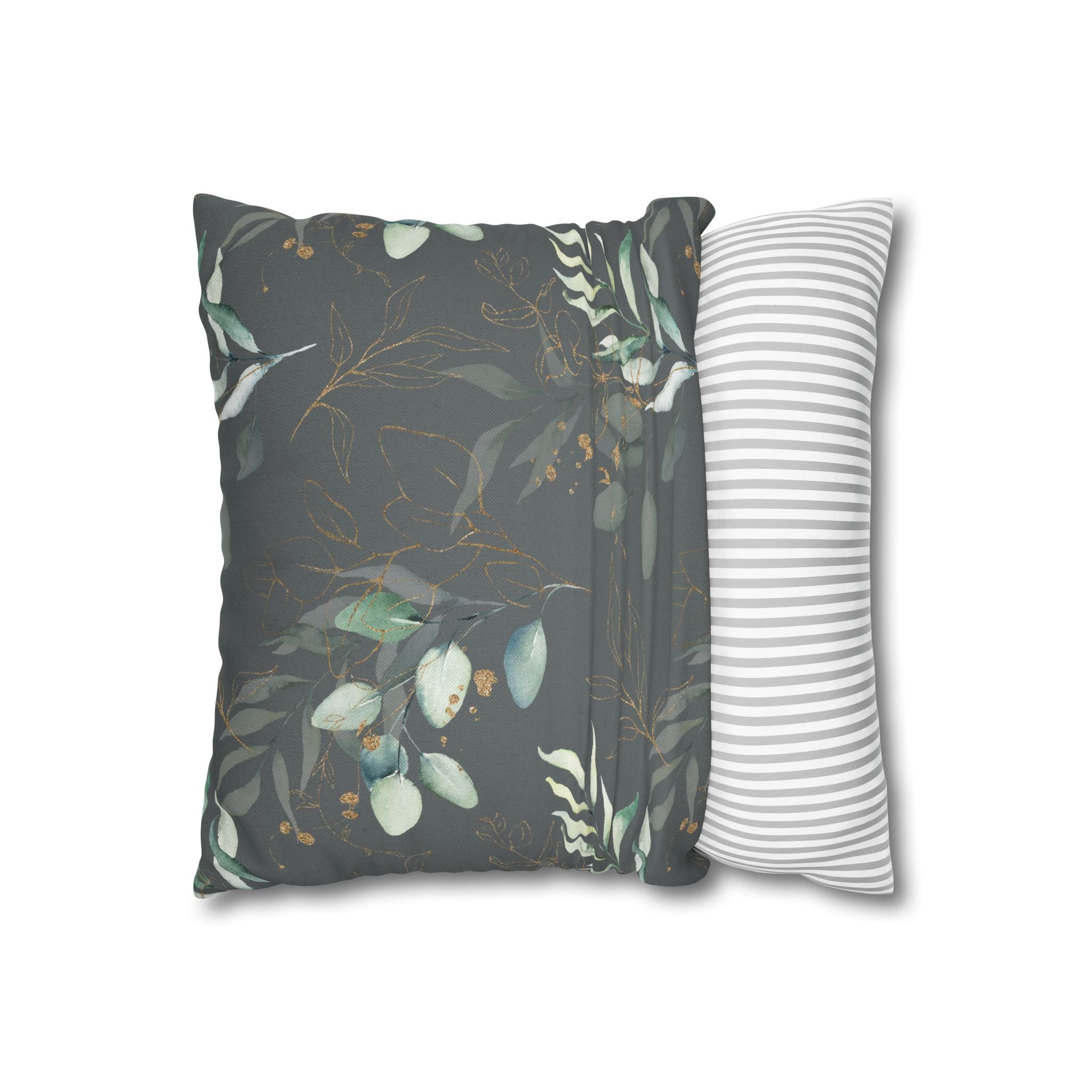 Floral Pillow Cover | Dark Grey Sage Green Monstera Tropical Leaves