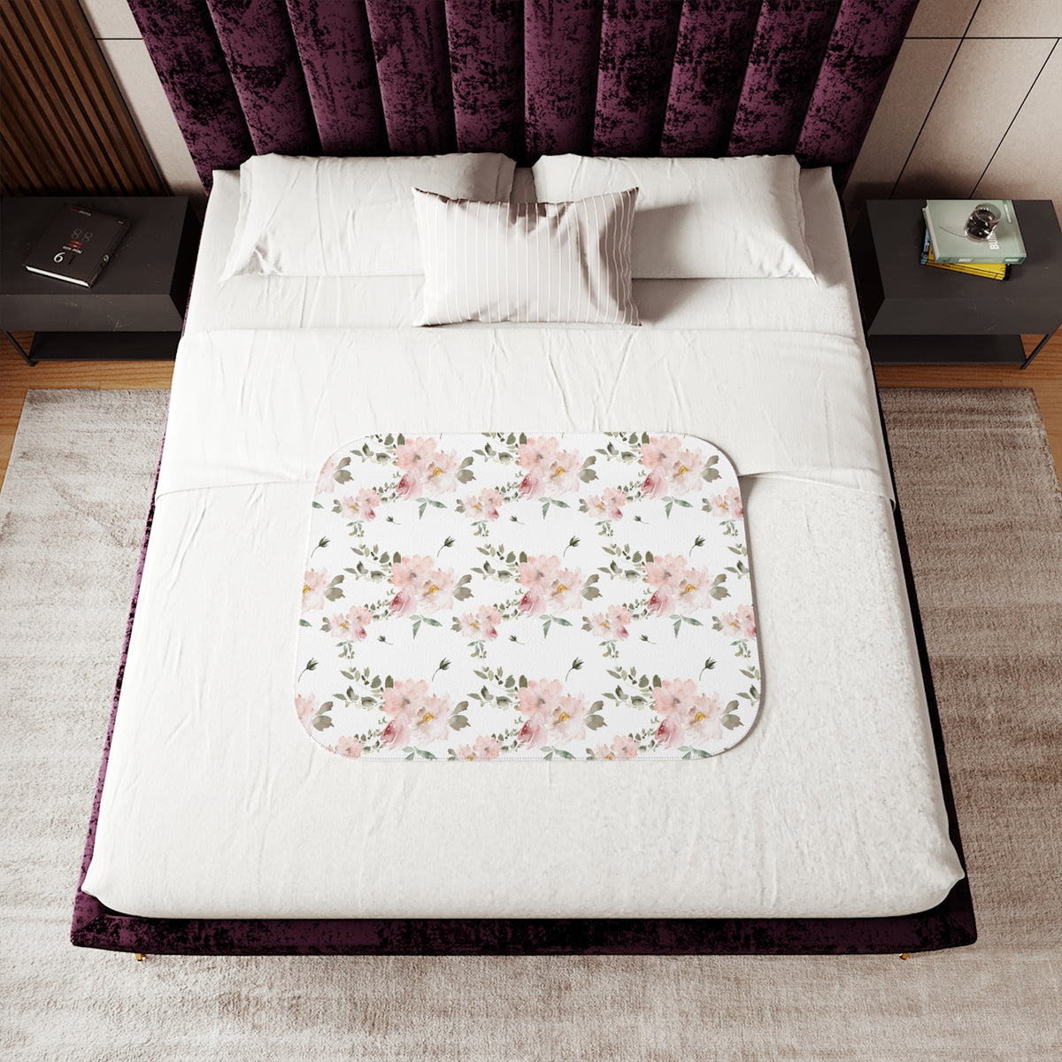 Blush Rose Spray Sherpa Blanket | Sage Watercolor Floral Throw
