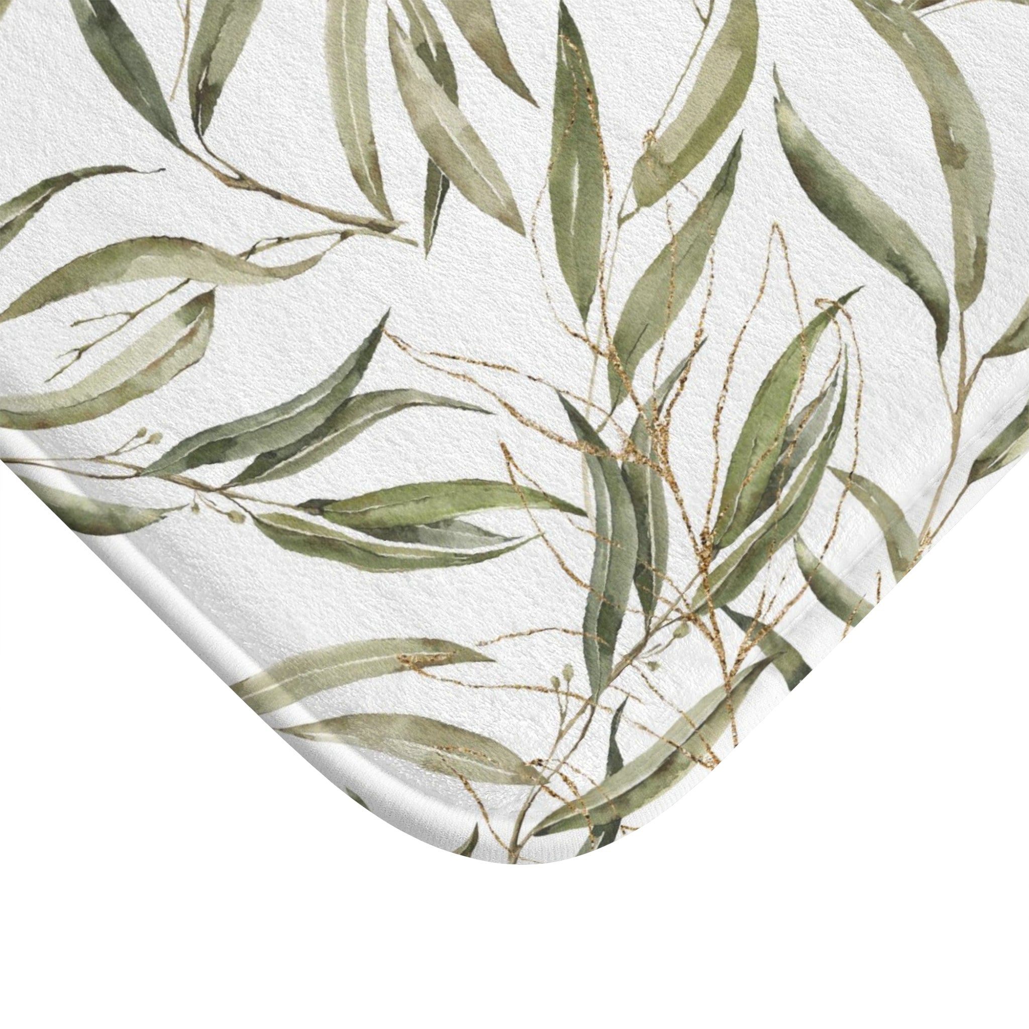 Boho Bath, Kitchen Mat | Floral, Amalfi Olive Leaves, Green White