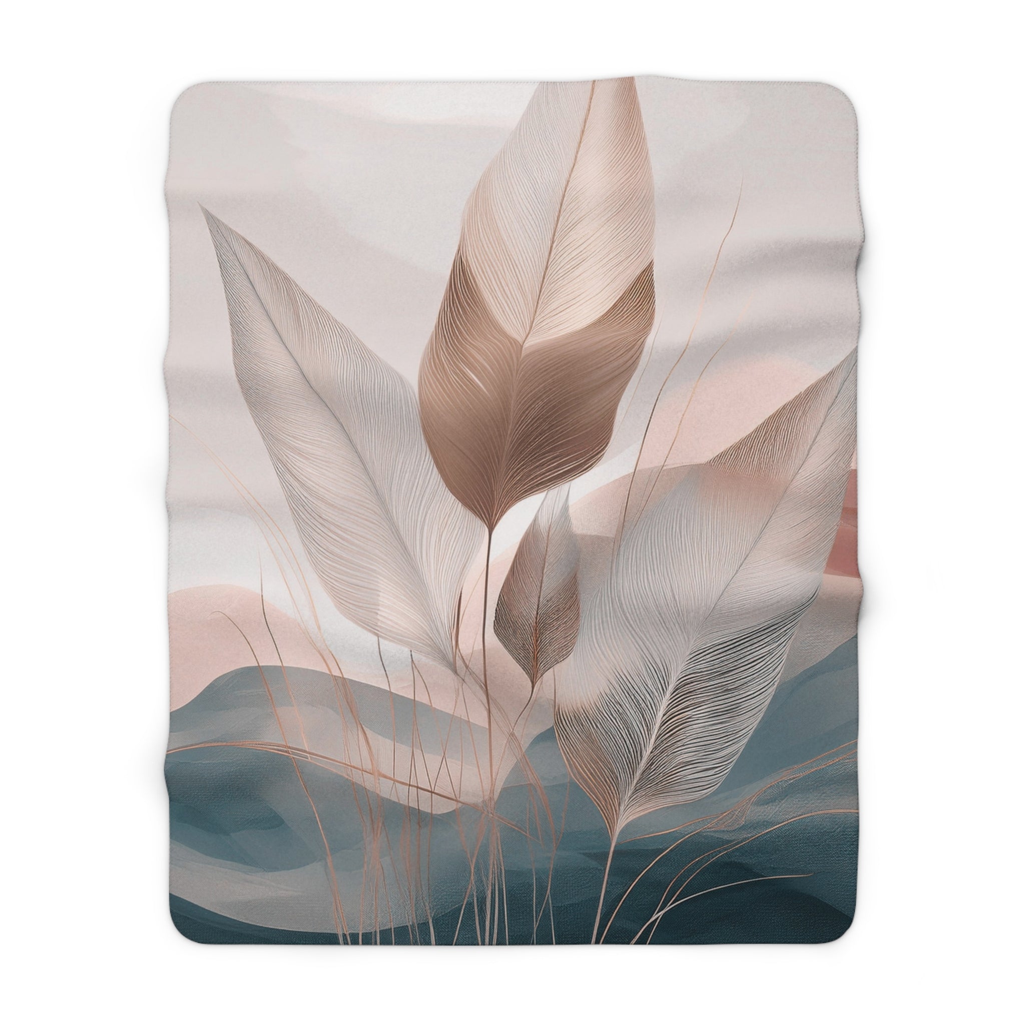 Abstract Leaf Throw Blanket | Earthy Neutral Blue Blush Beige