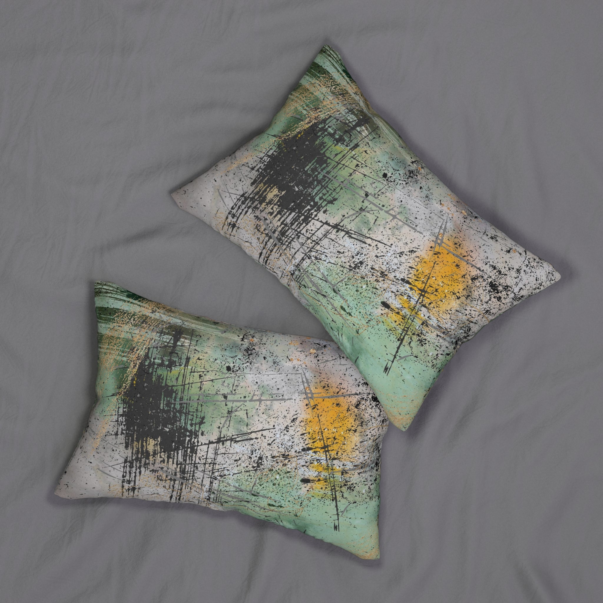 Abstract Lumbar Pillow | Sage Green, Black Yellow