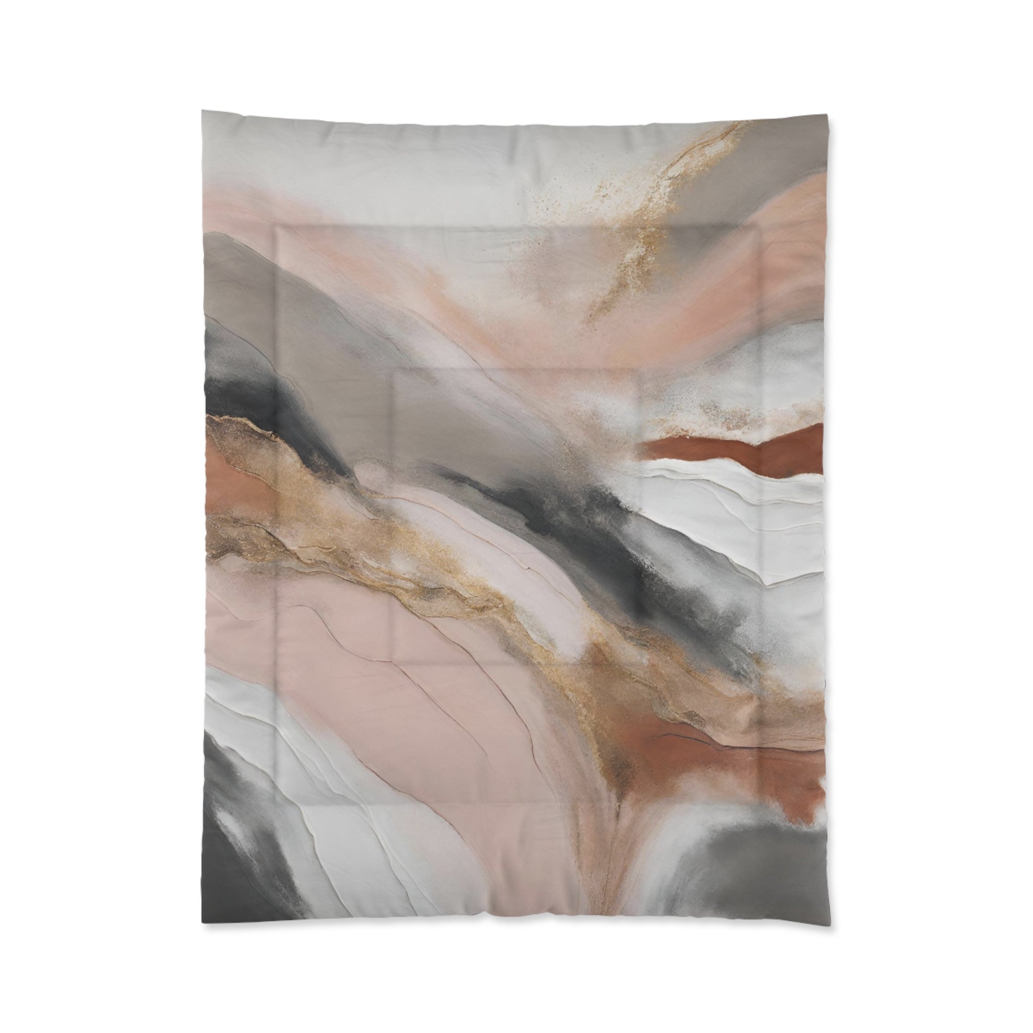 Abstract Ombre Comforter | Blush Pink, Grey, Rust, Taupe White