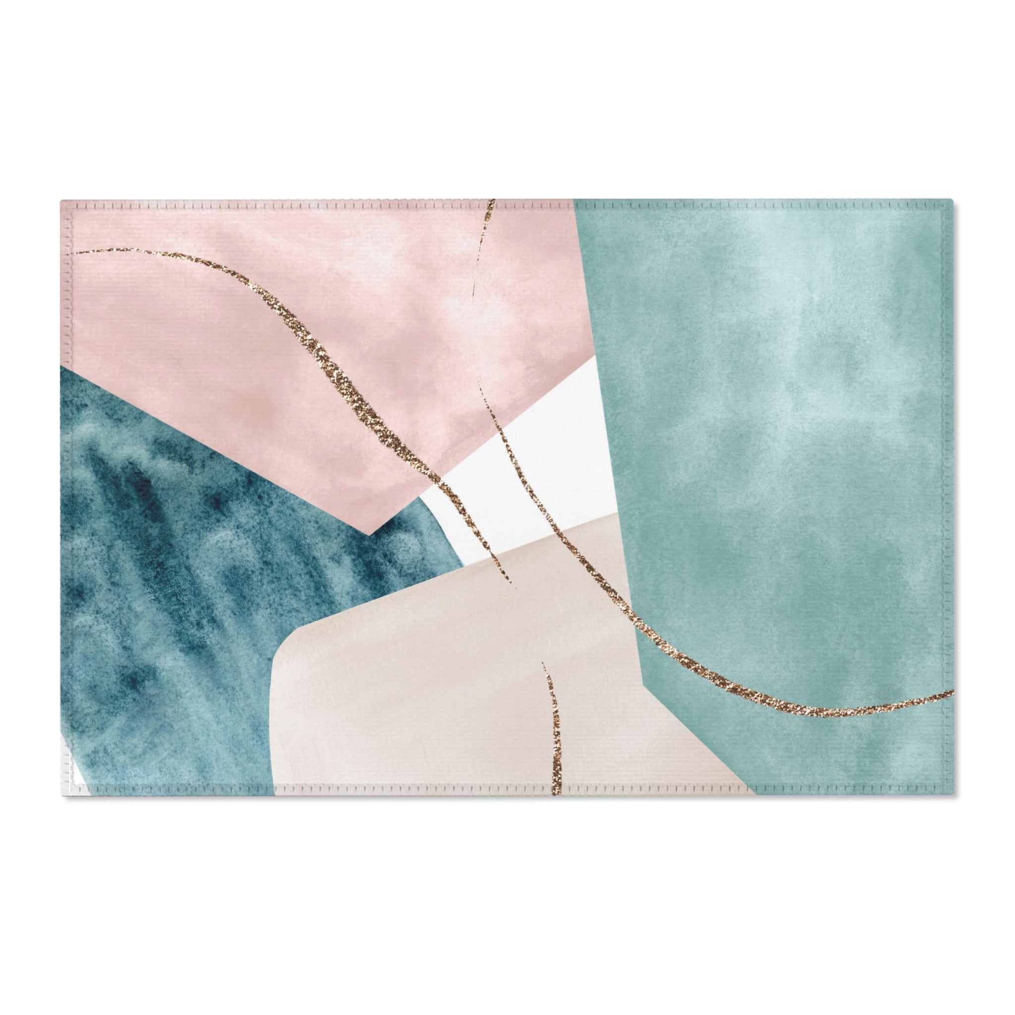 Abstract Boho Area Rug | Teal Pastel Pink Beige Minimalist