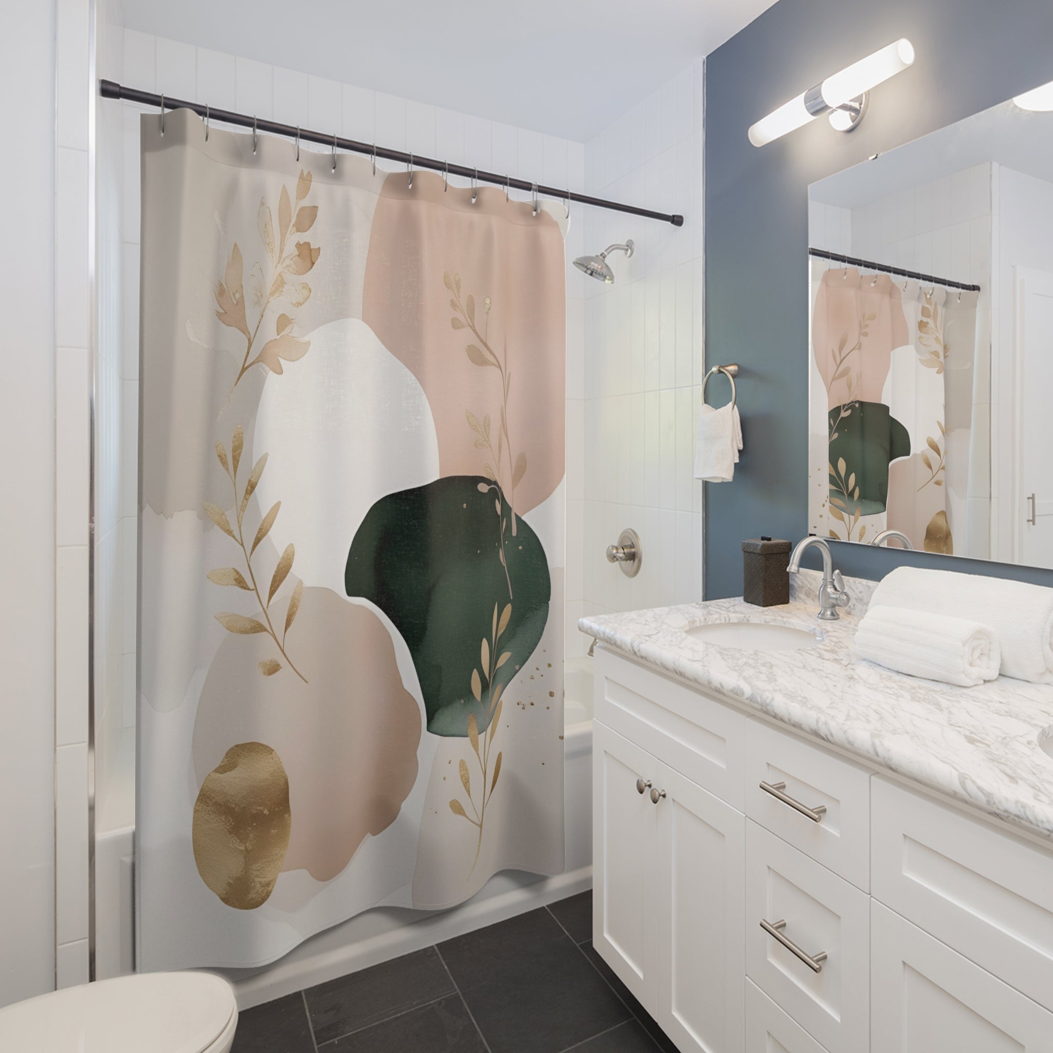 Abstract Shower Curtain | Blush Beige Pink, Muted Gold Sage Green