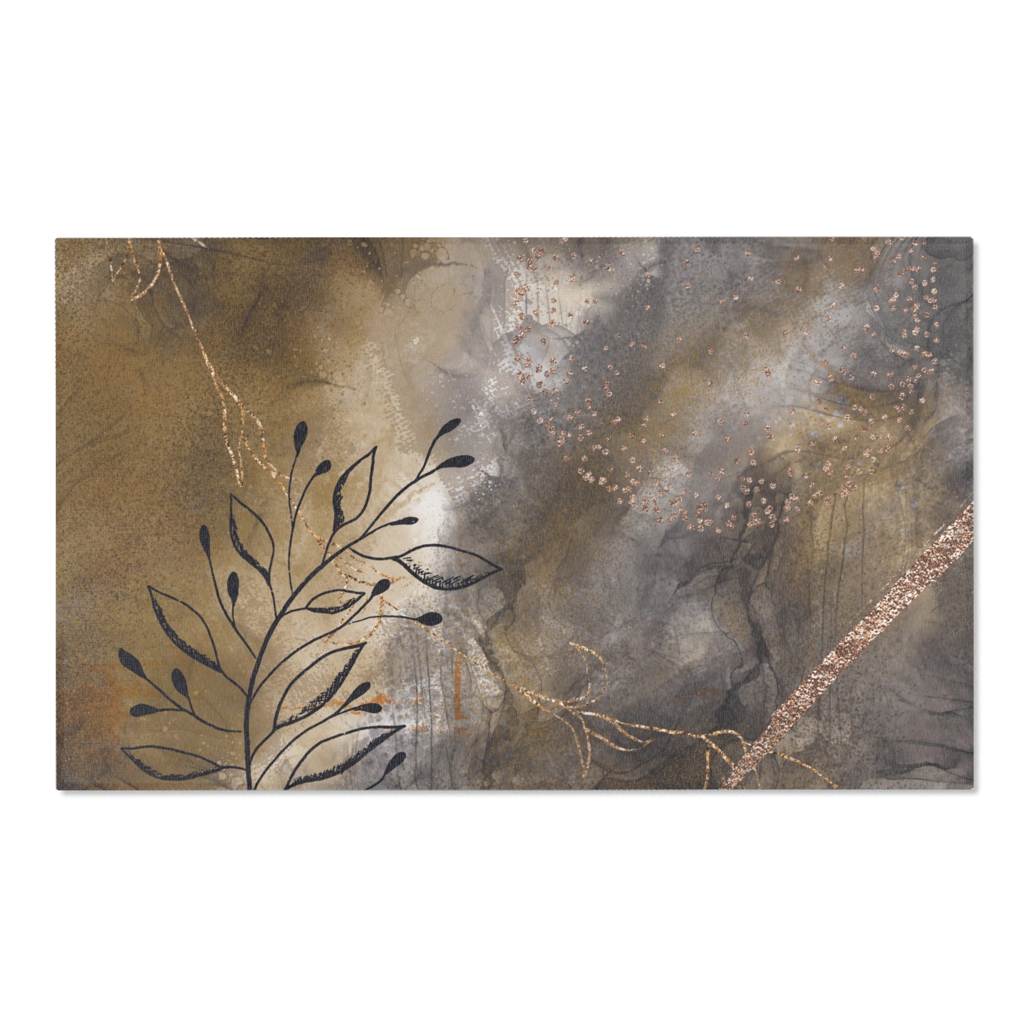 Abstract Boho Area Rug | Rustic Brown Grey, Line Art