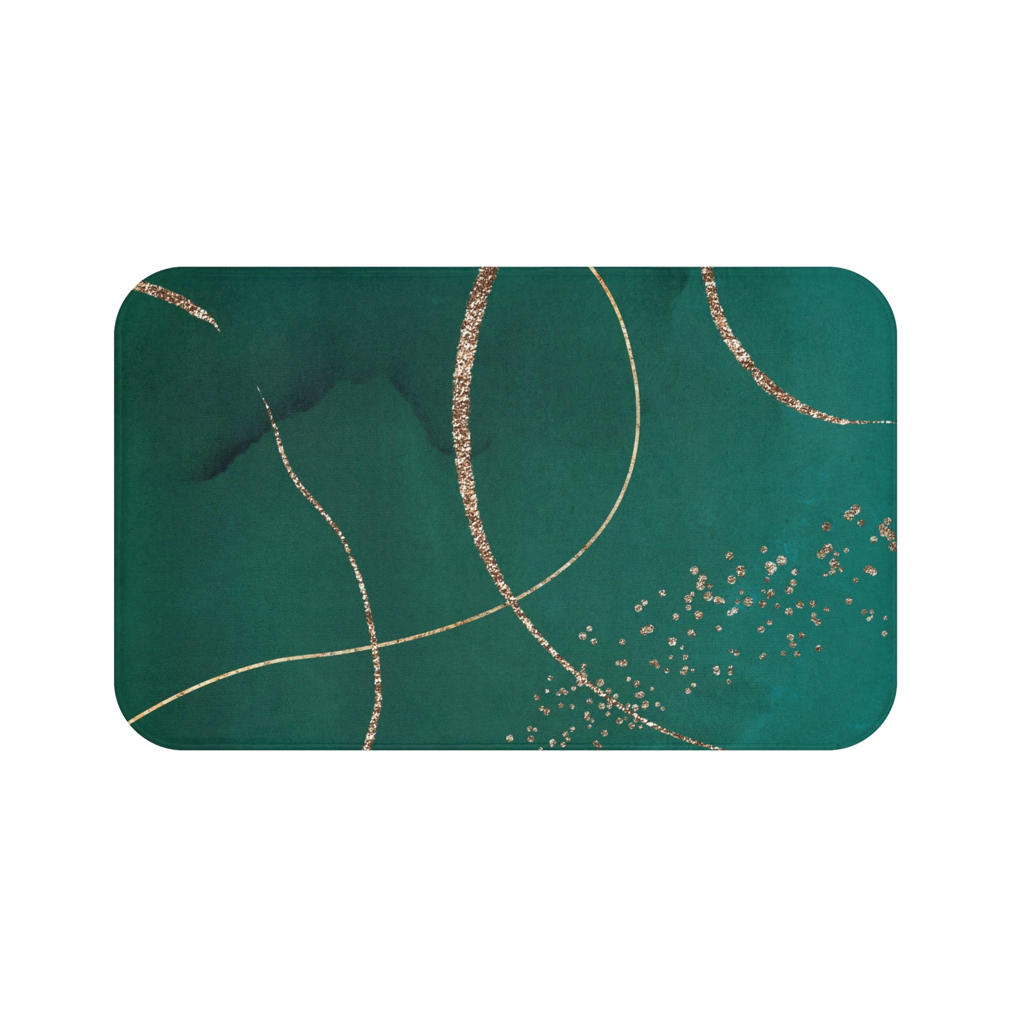 Boho Bath, Kitchen Mat | Modern Green, Muted Gold Watercolor