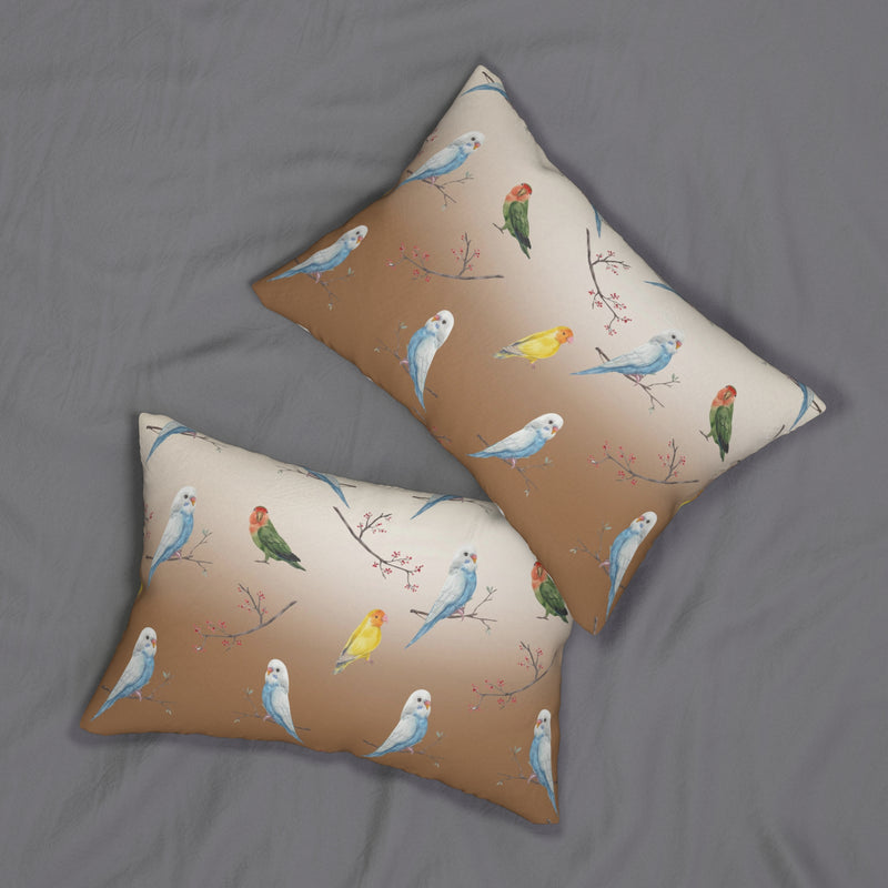 Boho Lumbar Pillow | Canary Birds, Beige Brown