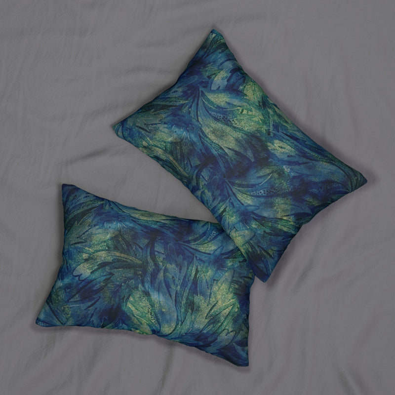 Boho Abstract Lumbar Pillow | Peacock Navy Blue, Green