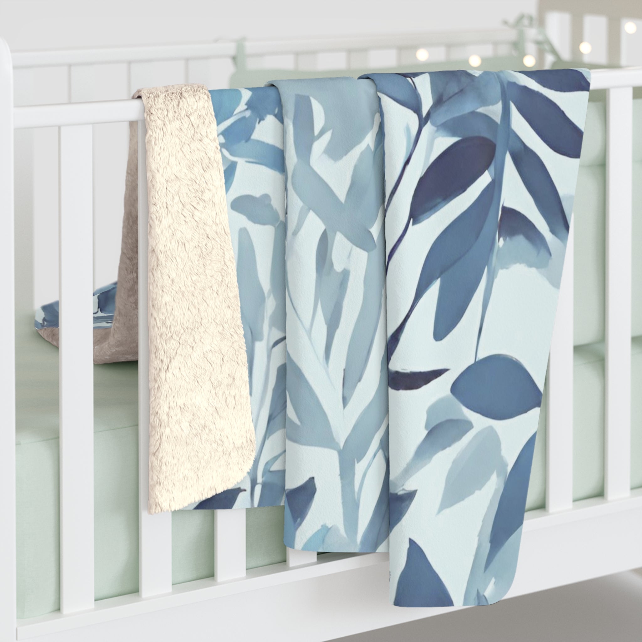 Comfy Blanket | Floral Pale Navy Blue, Eucalyptus Leaves