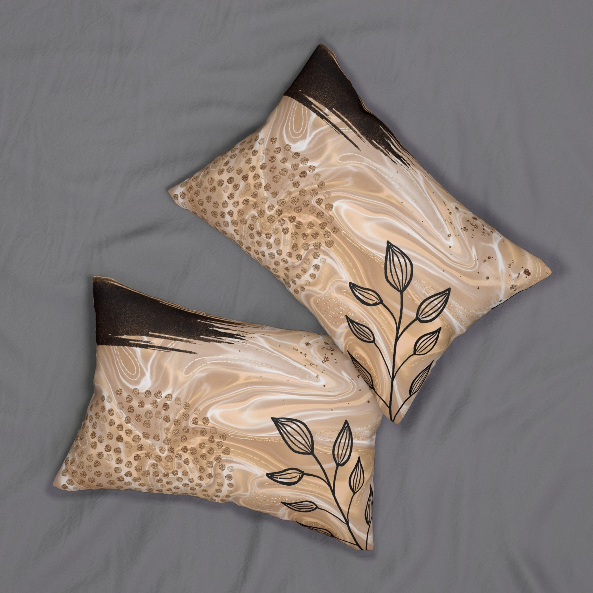 Beige Lumbar Pillow | Black Line Art