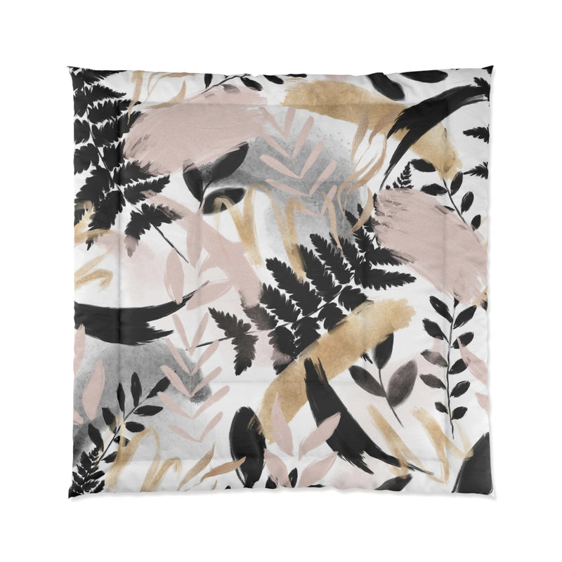 Floral Comforter | White Pink, Black Beige