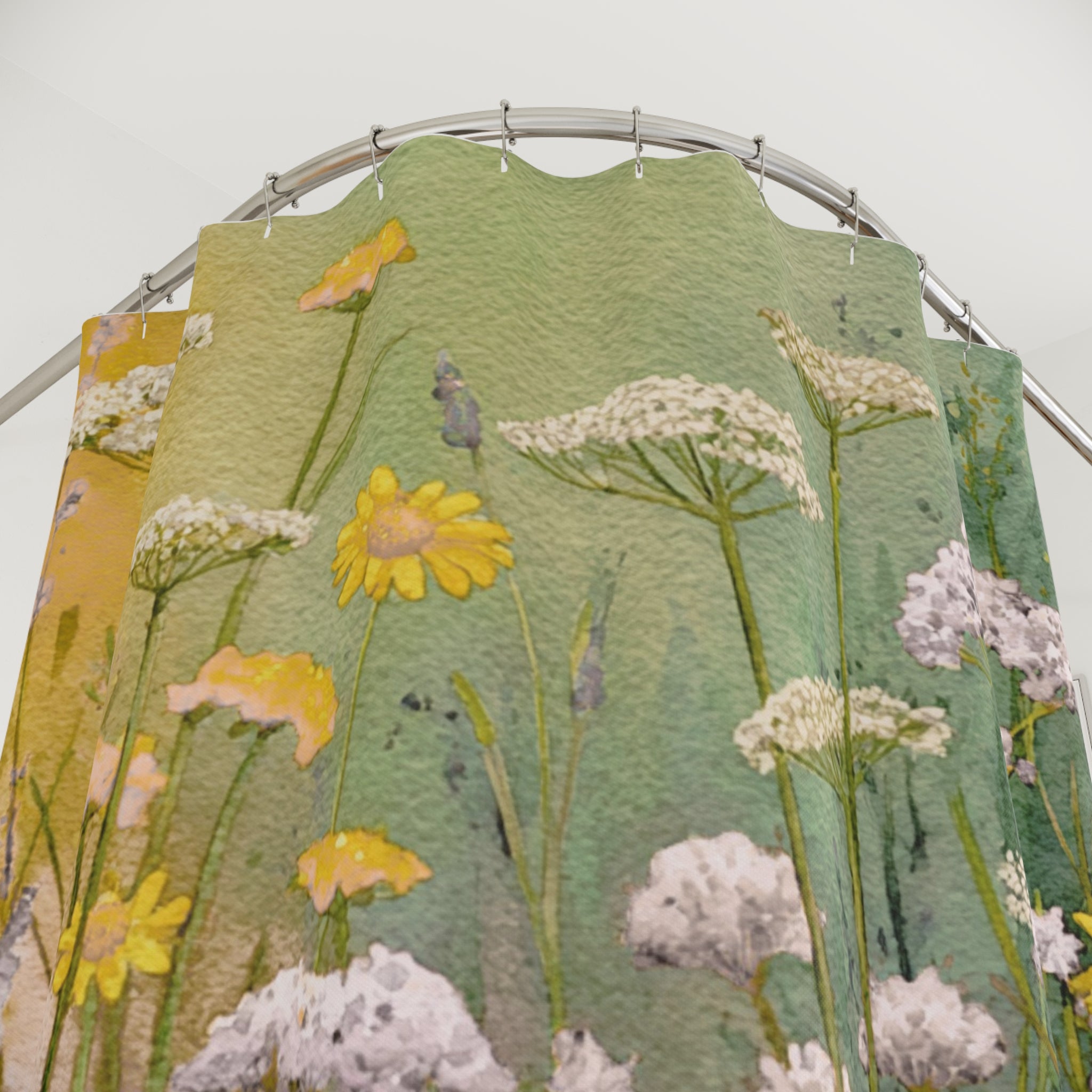 Abstract Floral Shower Curtain | Yellow Green Wildflowers Bathroom Decor