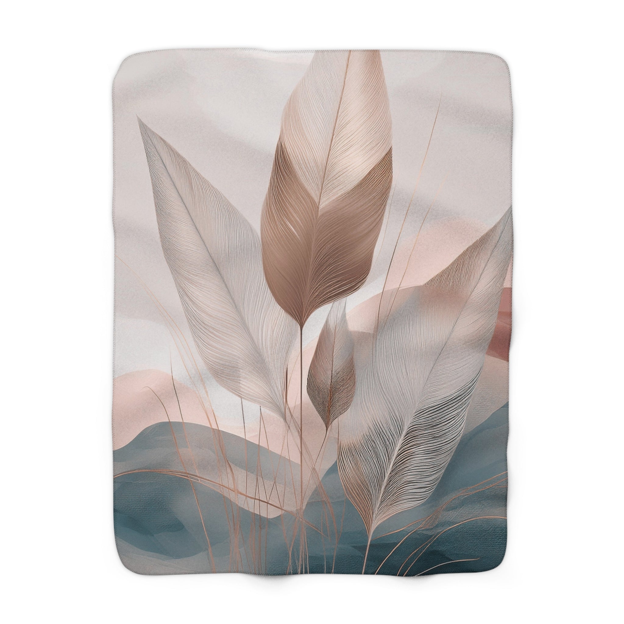 Abstract Leaf Throw Blanket | Earthy Neutral Blue Blush Beige