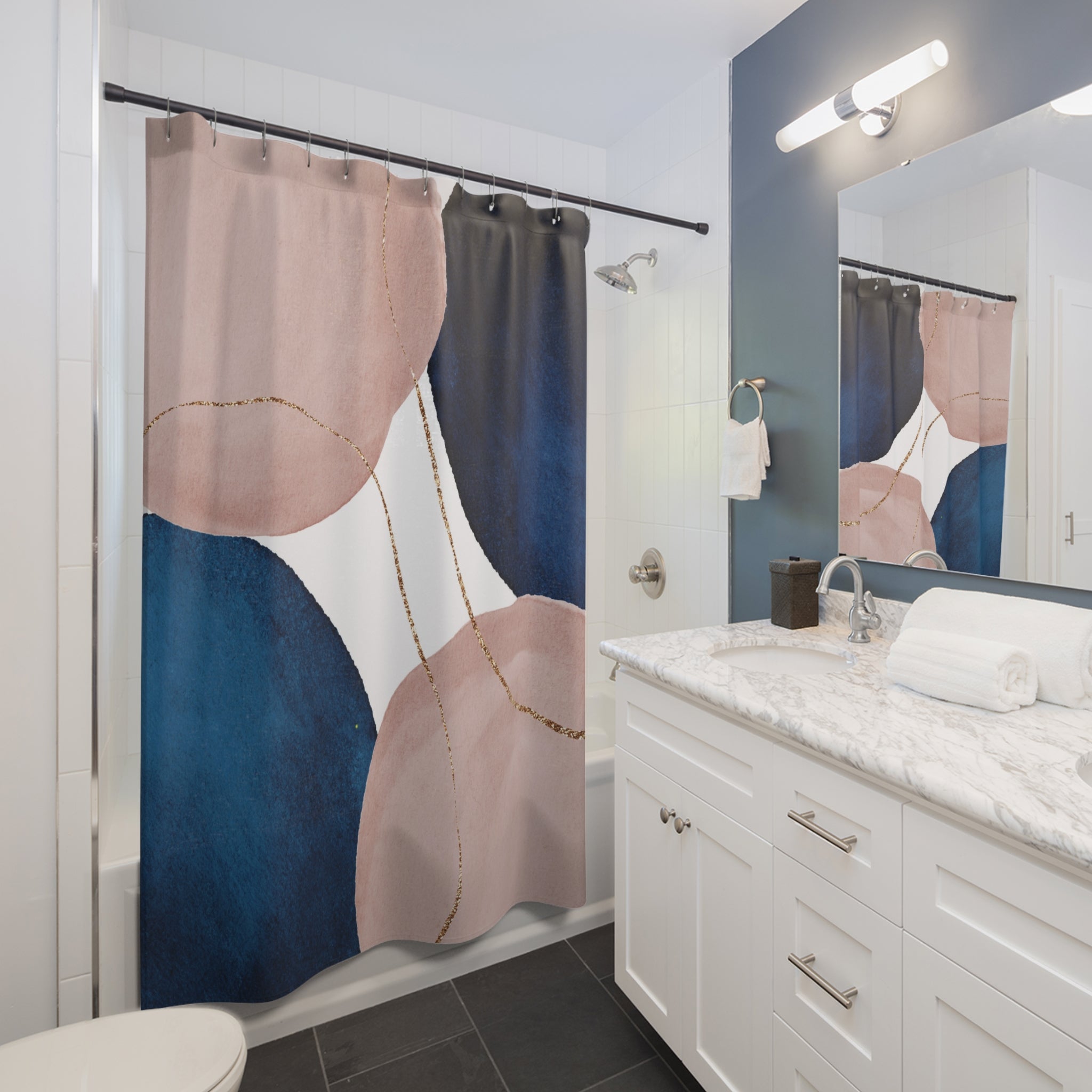 Abstract Shower Curtain, Blue, Blush