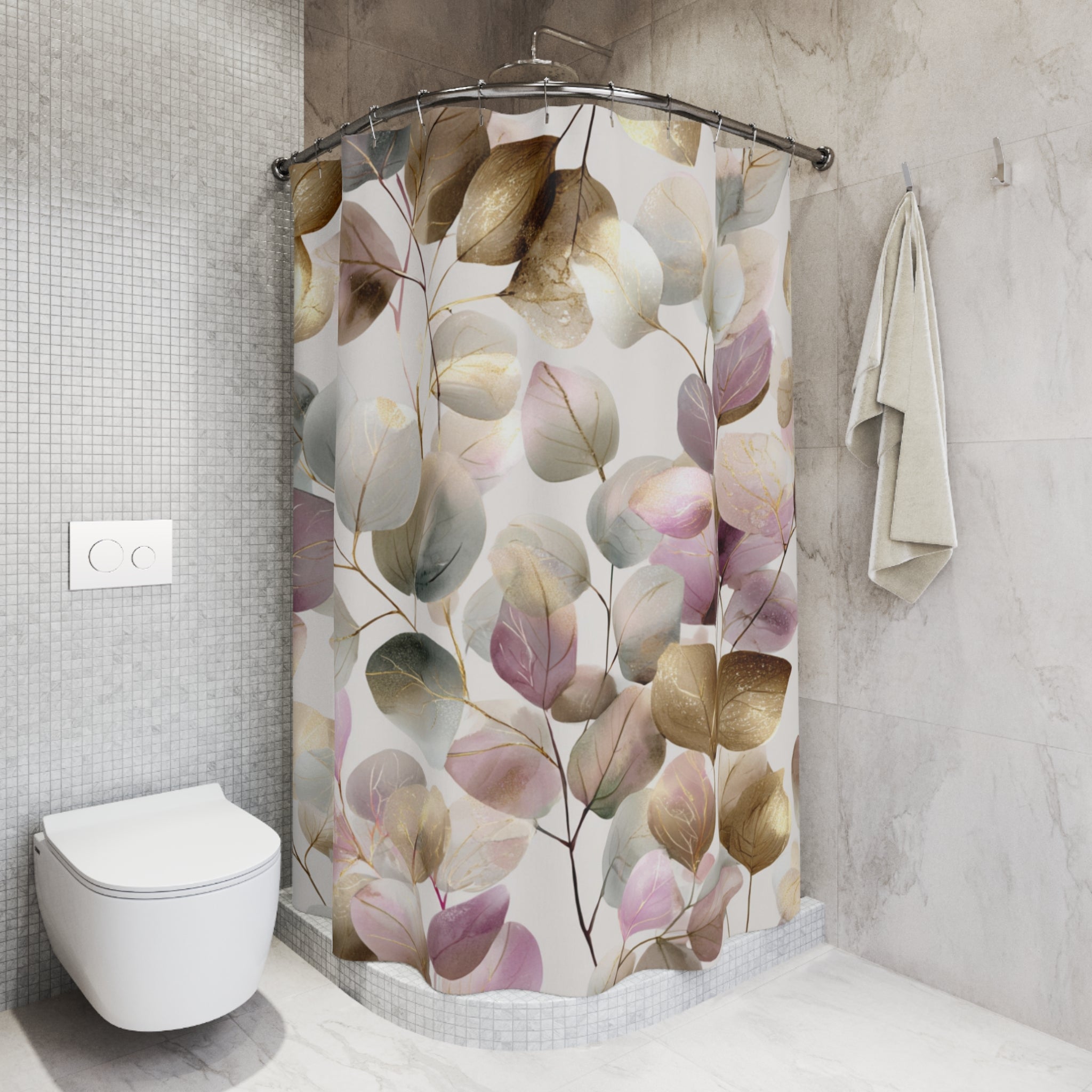 Boho Shower Curtain | Eucalyptus Floral Leaves Bathroom Decor