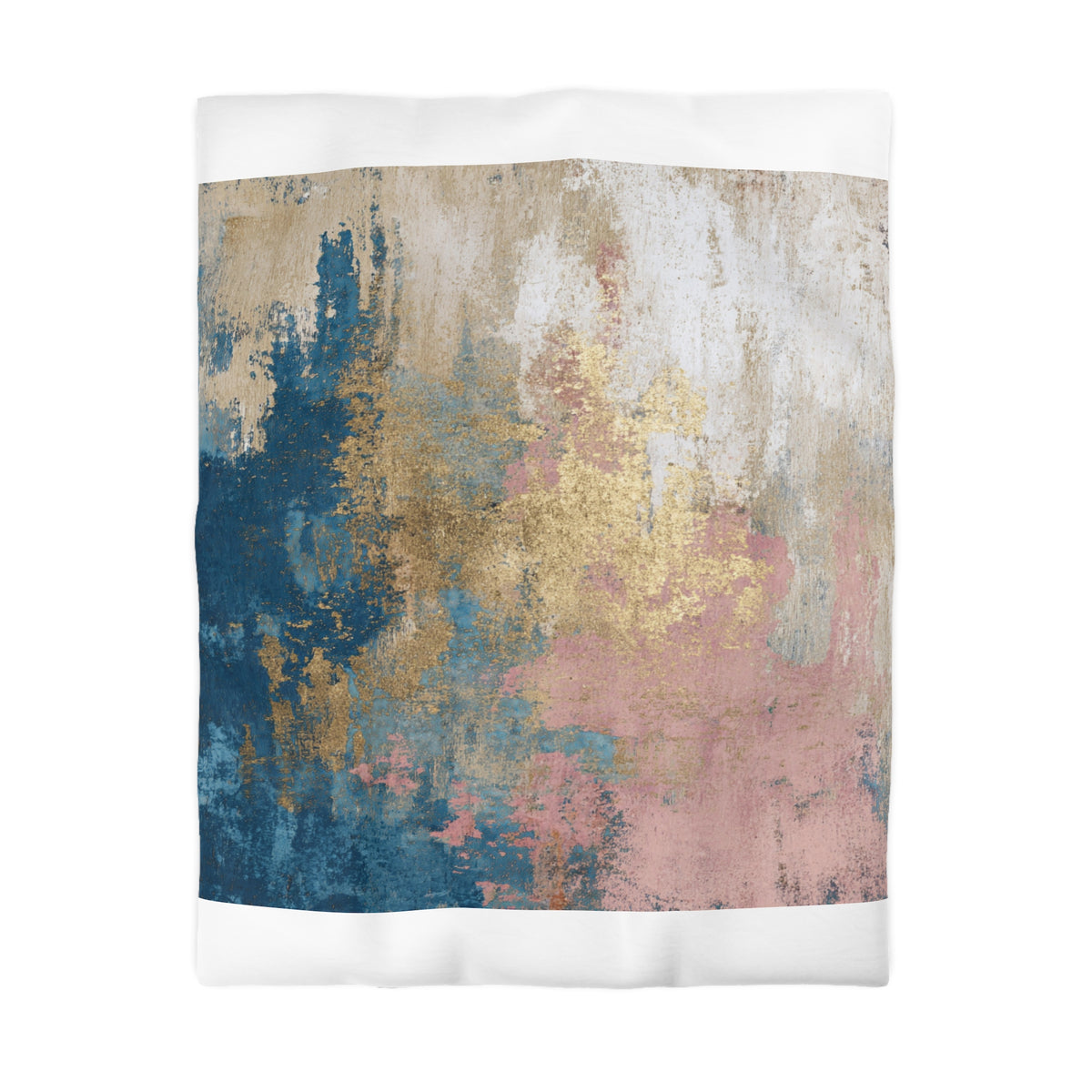 The image is an abstract painting with a mix of blue, pink, and white colors, creating a vibrant and dynamic composition.