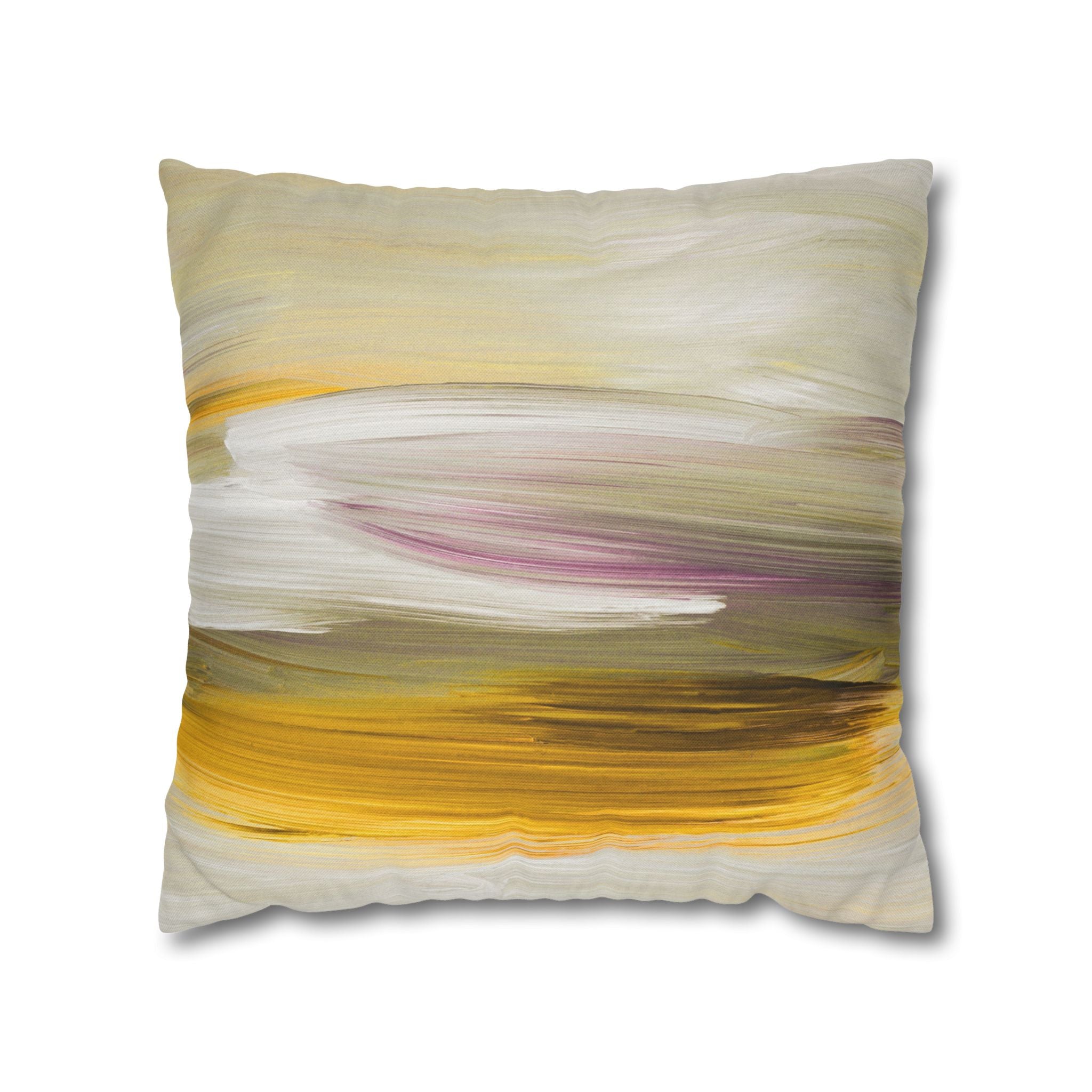 a square throw pillow with a vibrant abstract painting design.