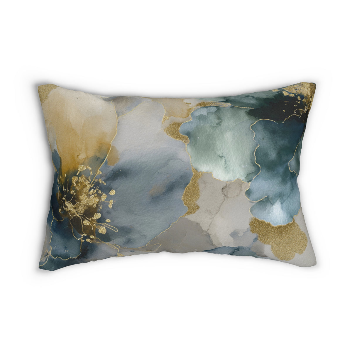 Slate Blue and Taupe Watercolor Floral Lumbar Pillow