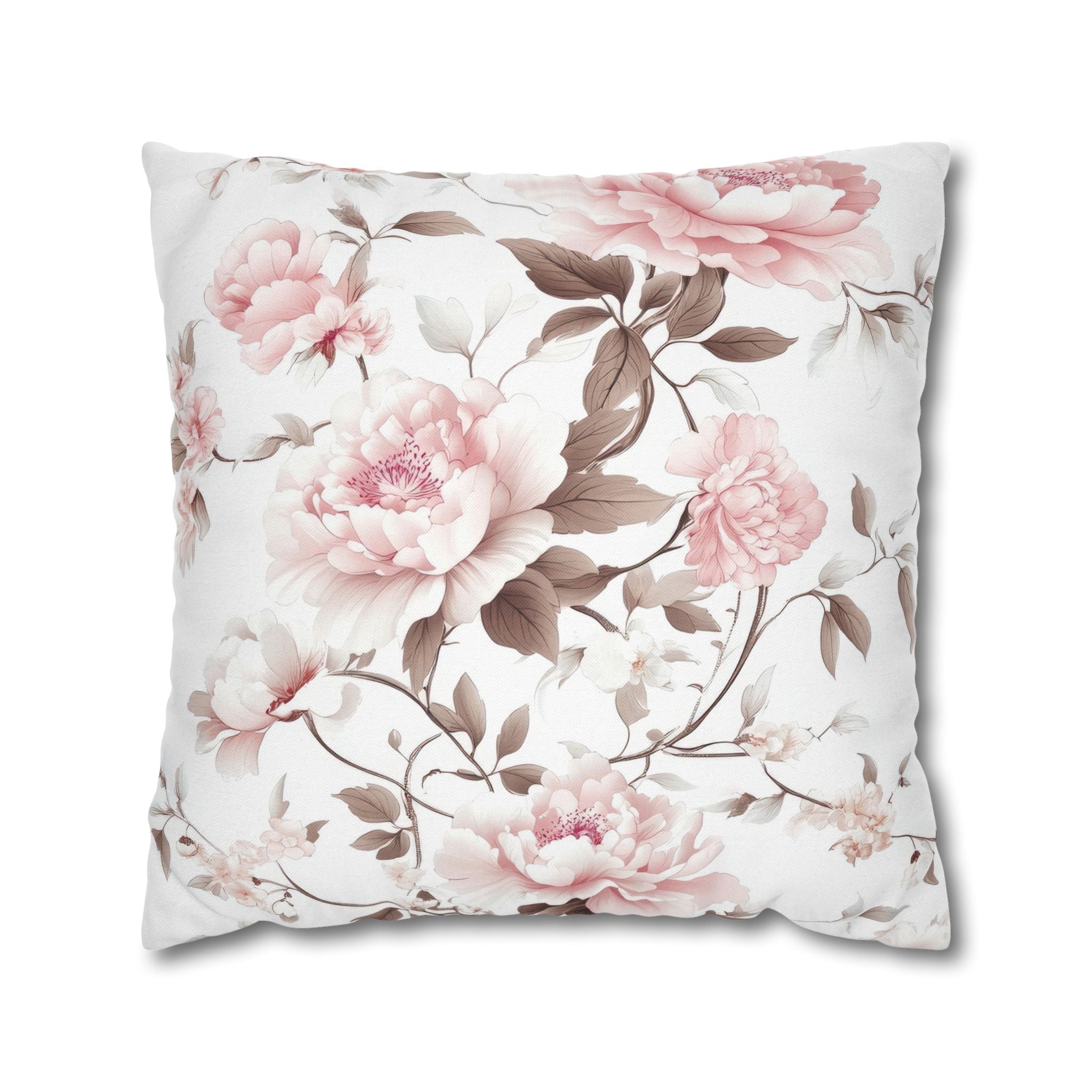 Floral Pillow Cover | Blush Pink Roses, White Taupe