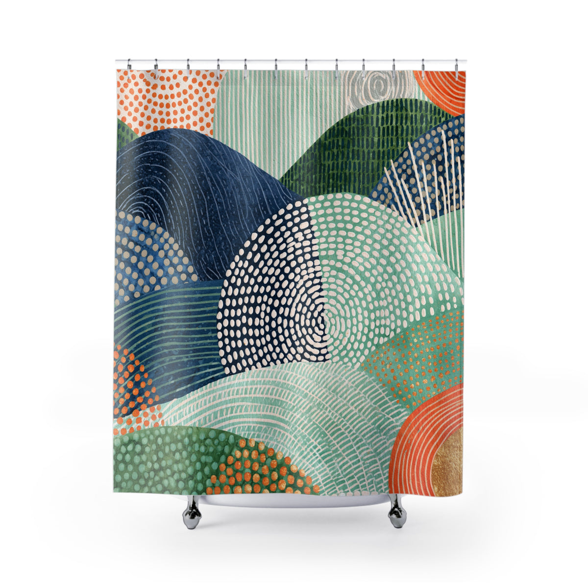a vibrant abstract pattern with various shapes and colors, including circles, lines, and dots, creating a visually striking and dynamic design.