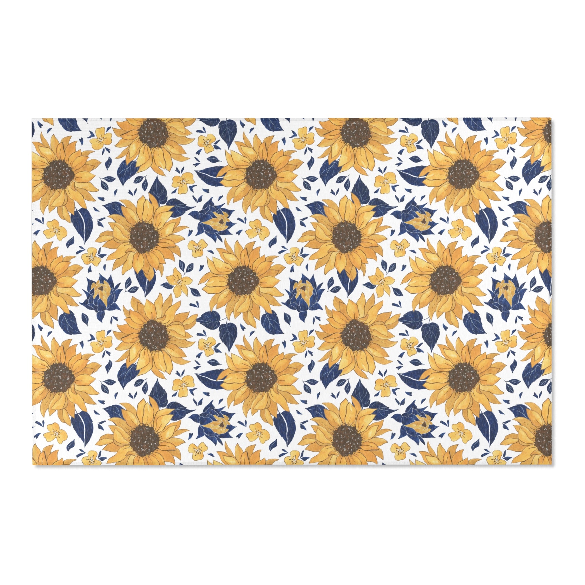 Sunflowers Boho Area Rug | Yellow White Blue, Floral Rug