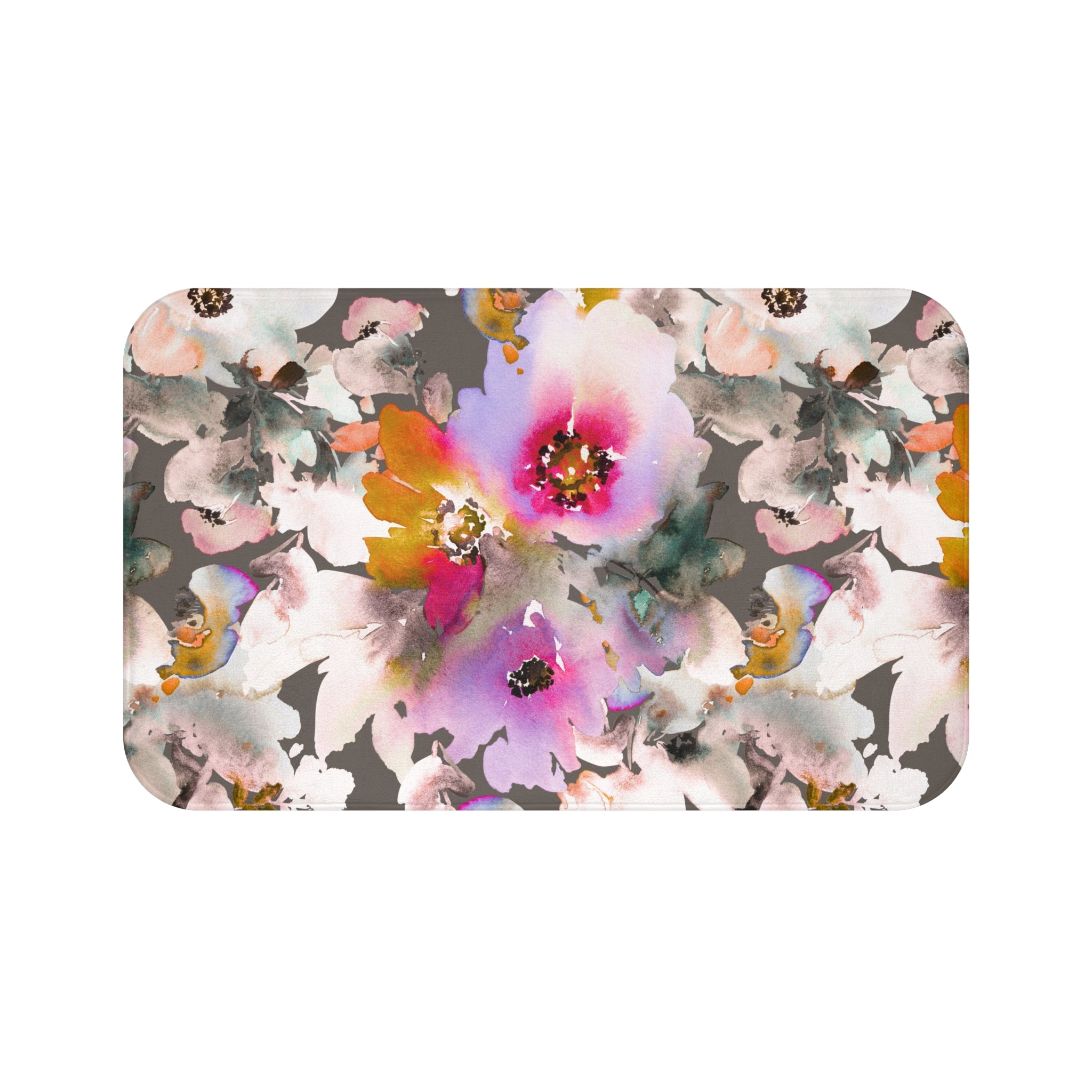 Floral Bath Mat | Grey Pink, White Kitchen Mat