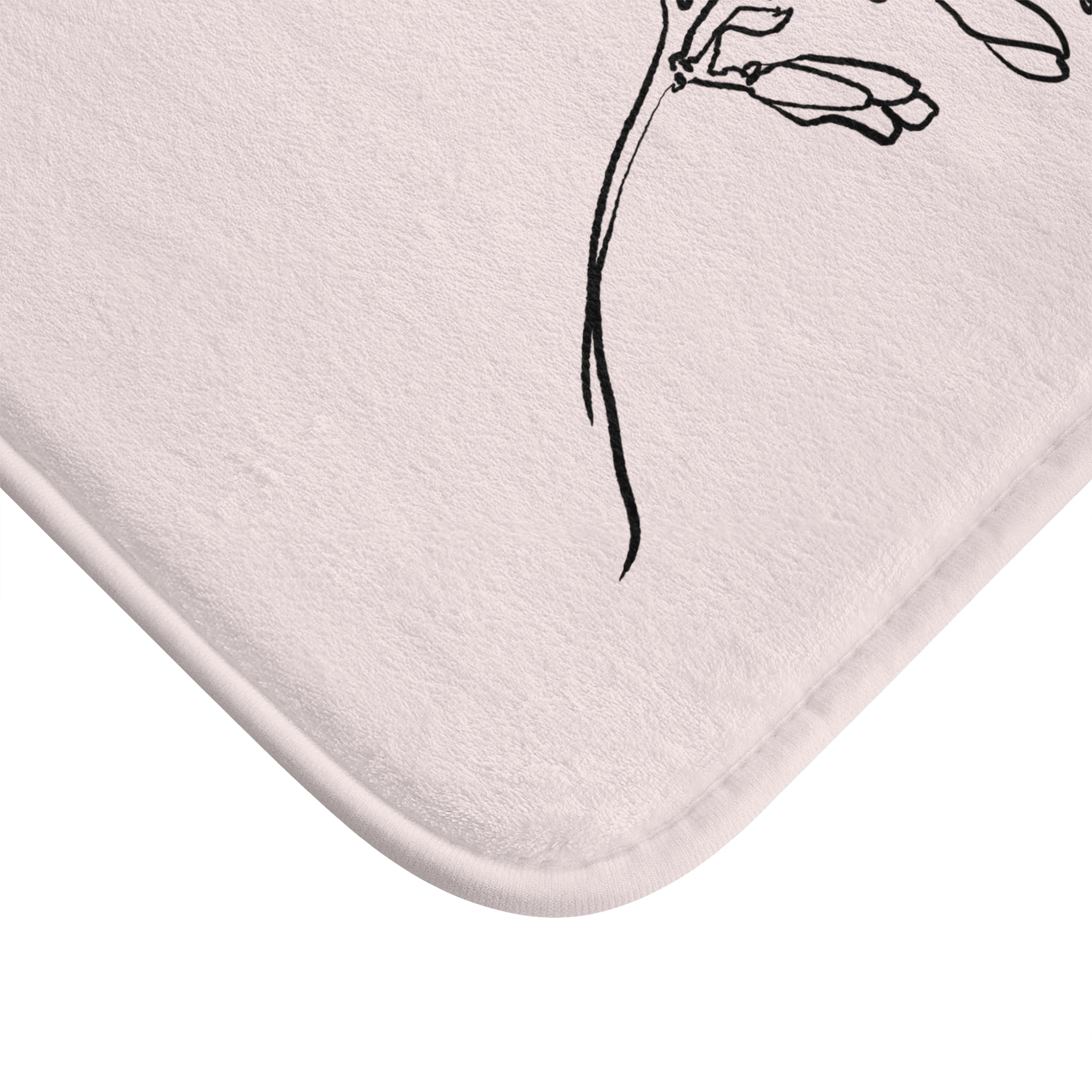 Floral Bath Mat | Pink Black Line Art Kitchen Mat