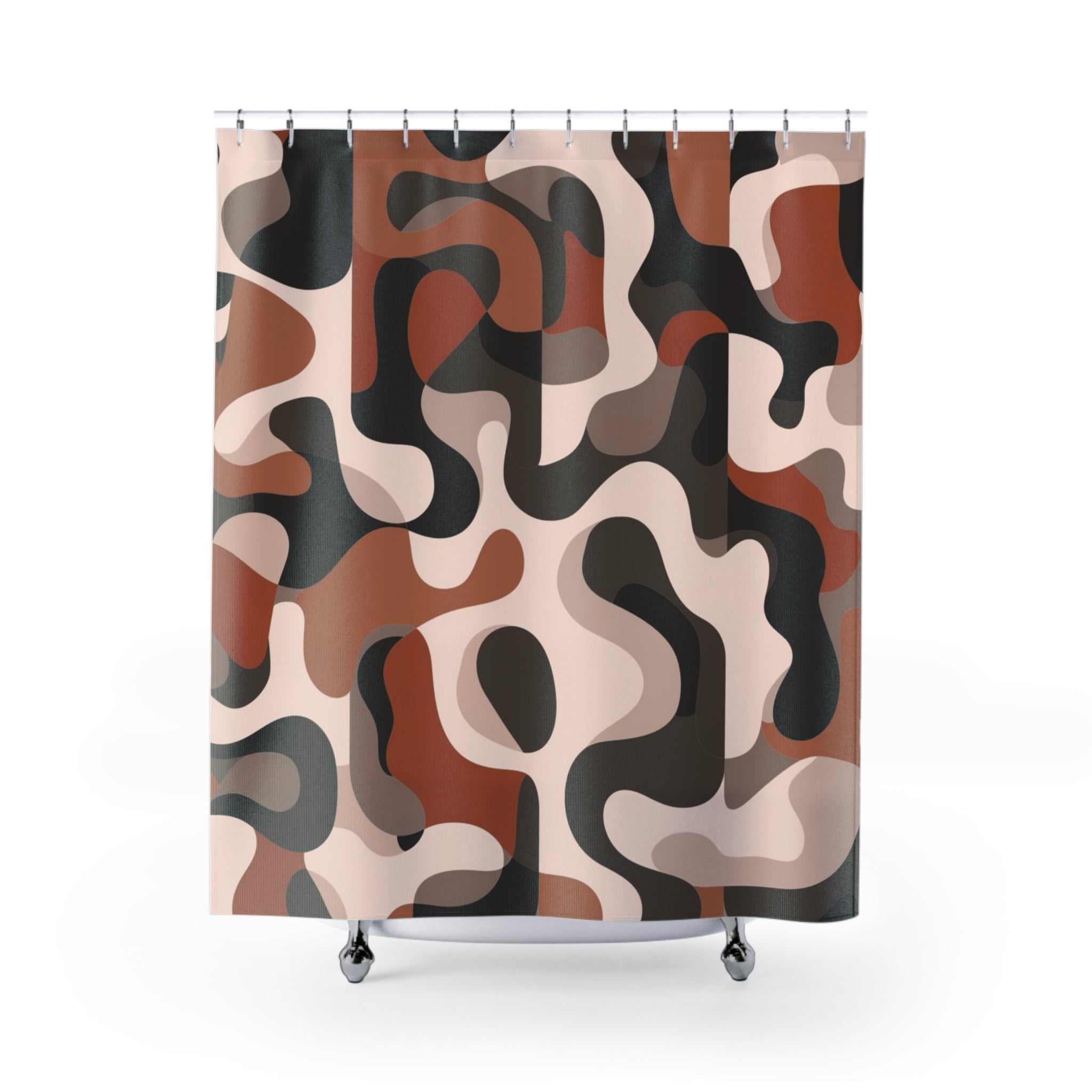 Abstract Shower Curtain | Camouflage Blush Black, Rust Taupe