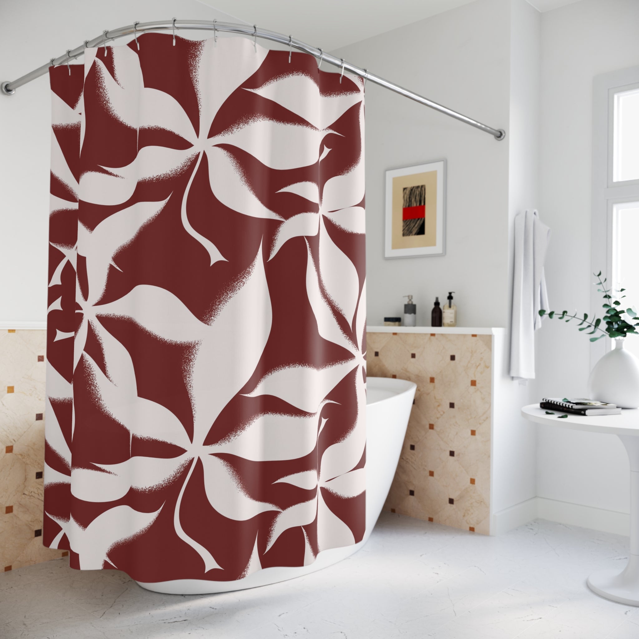 Floral Shower Curtain | Burgundy Red Bathroom Decor