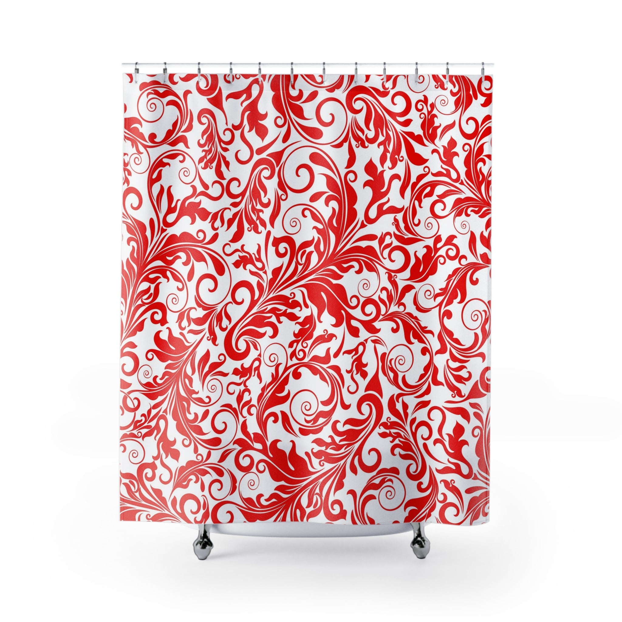 Art Nouveau Shower Curtain | Red White Fabric Curtain