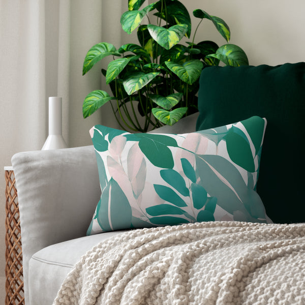 Boho Lumbar Pillow | Floral Teal Sage Green, Blush Pink