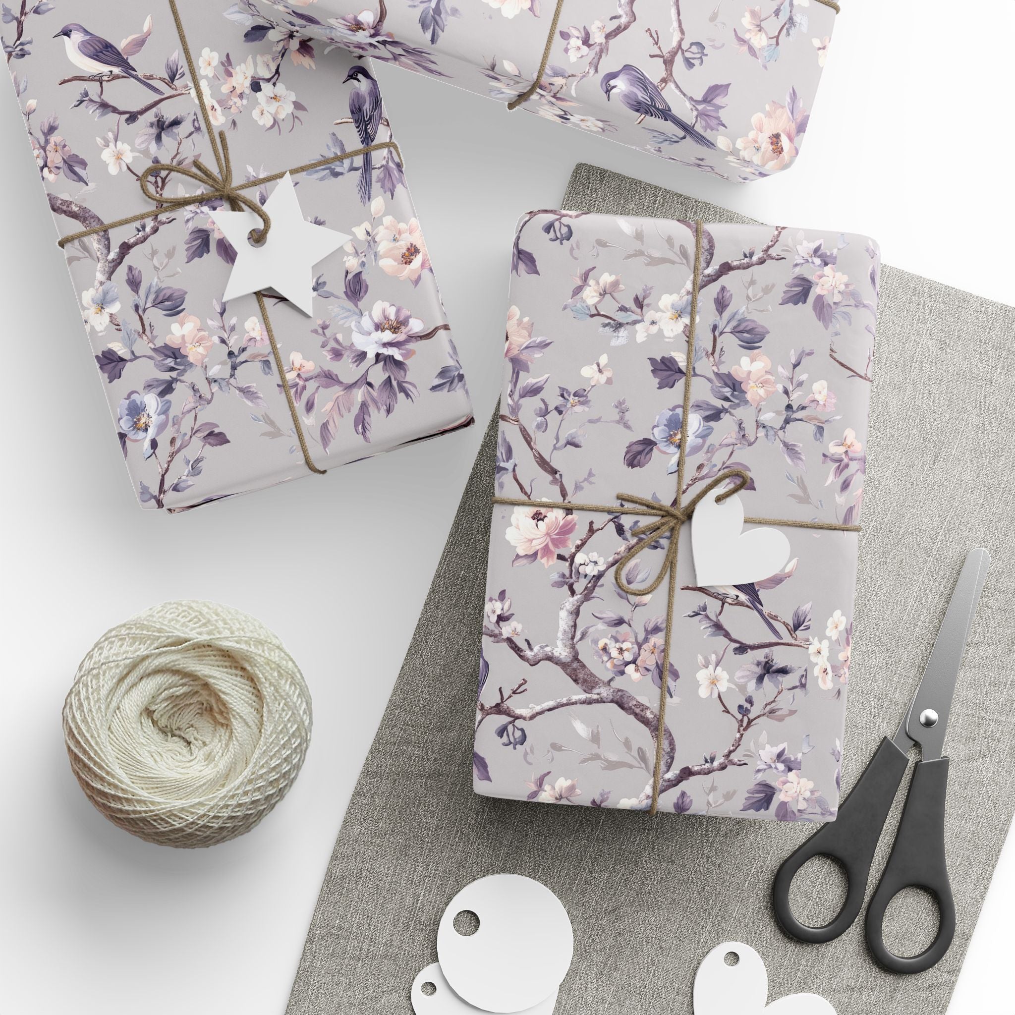 Gift Wrapping Paper | Lavender Pink Grey Floral Wrap for the Holidays, Birthdays