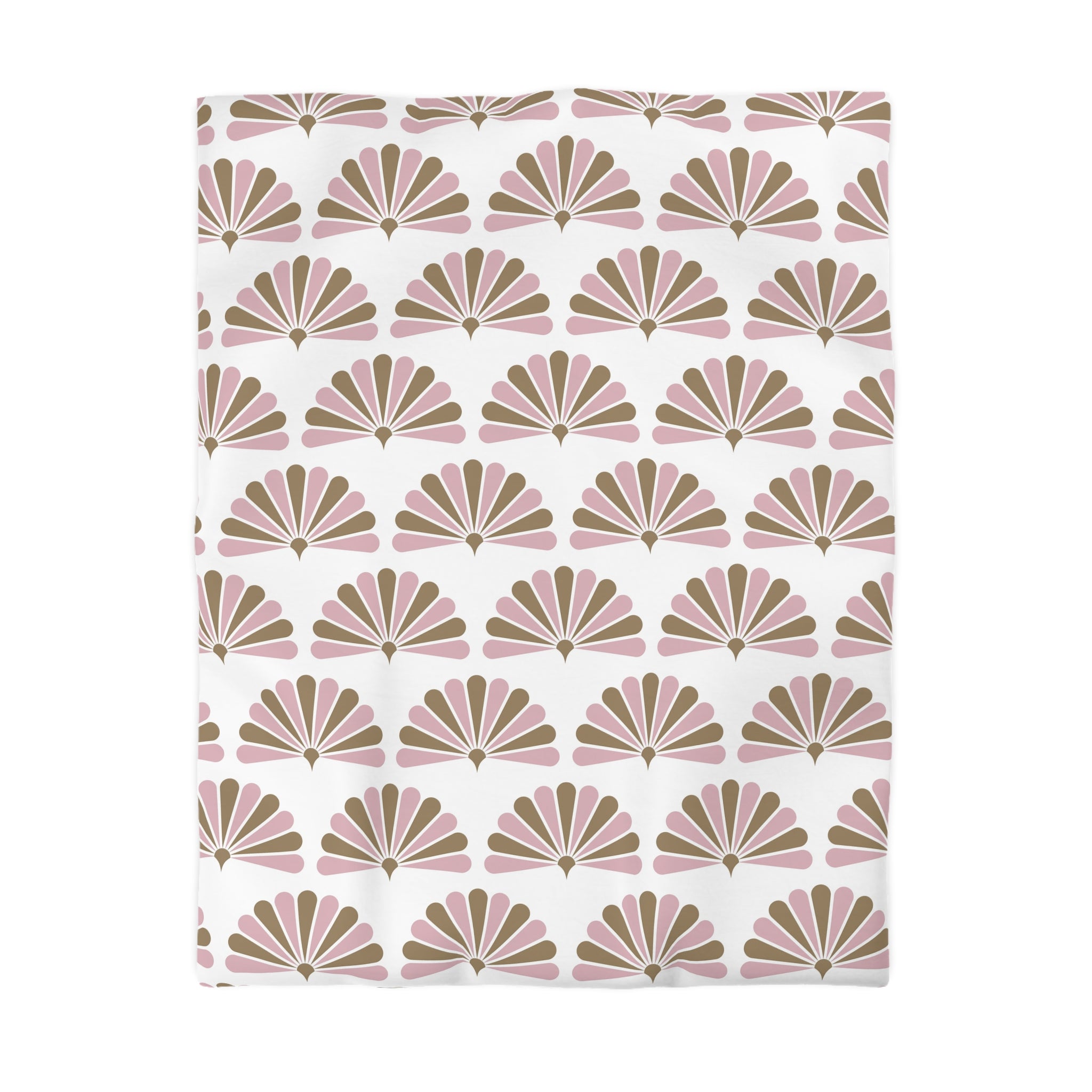a repeating pattern of pink and brown fan-like shapes on a white background.